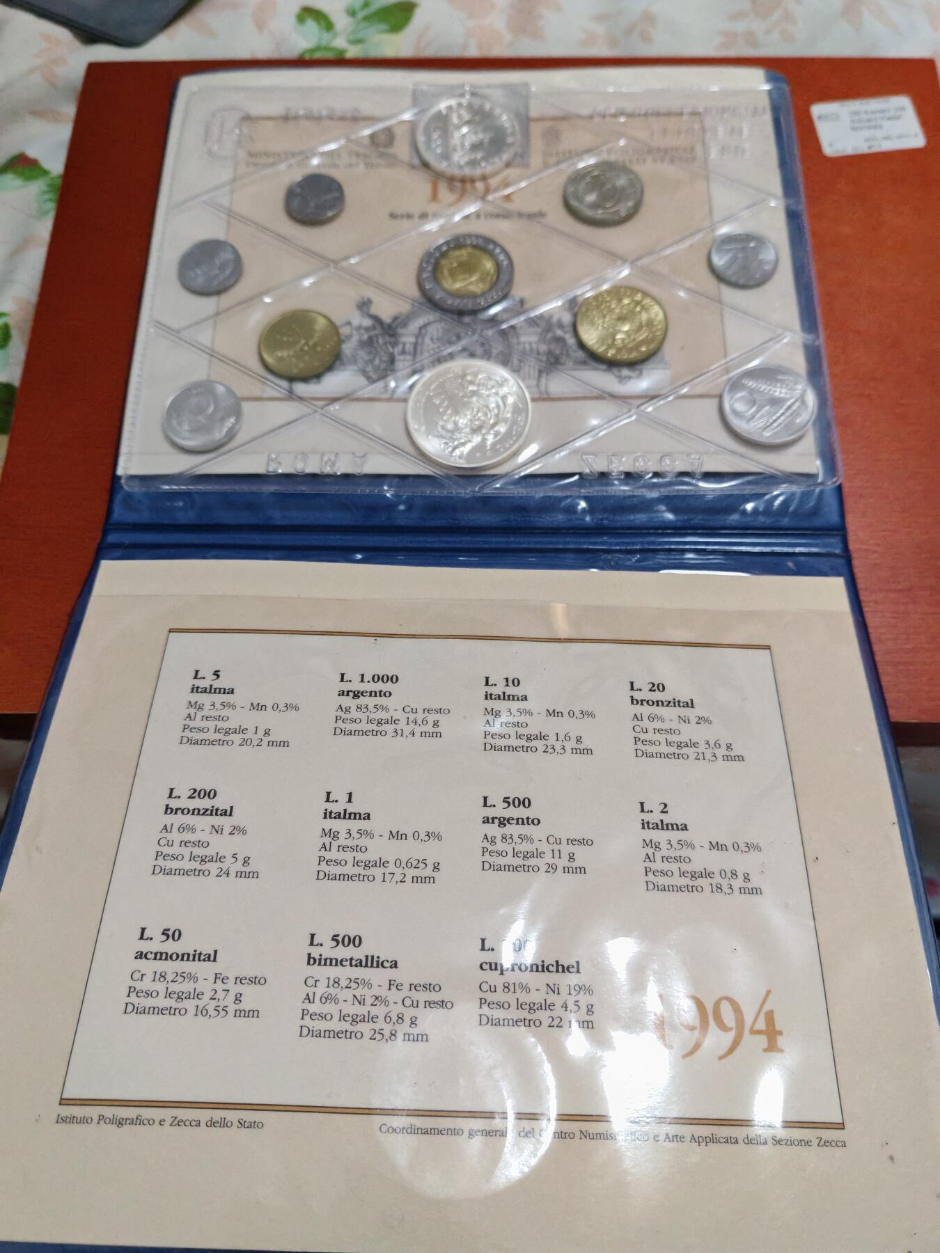 长老汇龙年精选第三十九场拍卖 1994意大利丁托11枚套币，含2枚银币，克书115美金
