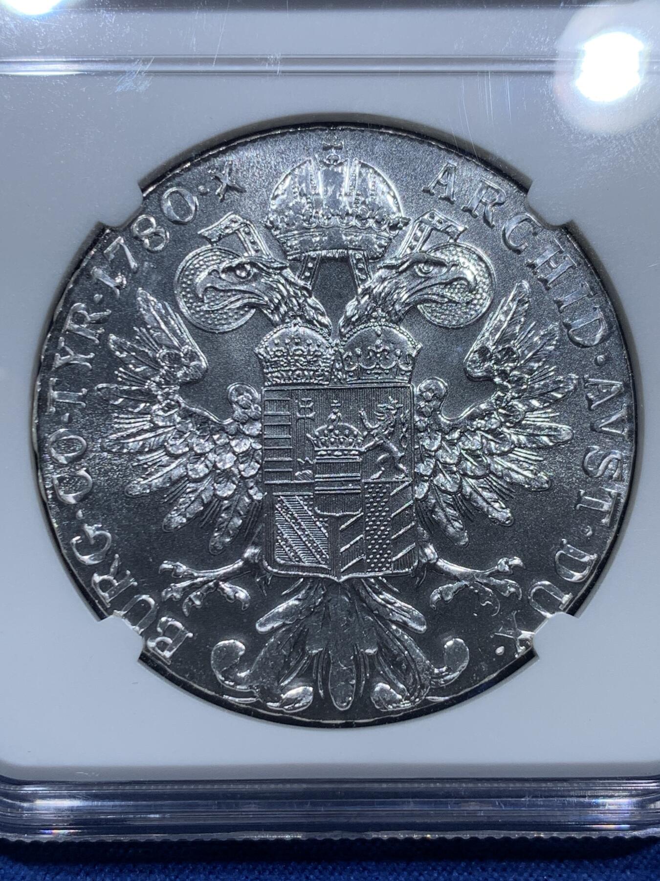 《竞宝斋》第340场 周日，周一，2场连拍 （全场包邮） NGC MS66 奥地利 1780年 玛利亚特蕾莎泰勒大银币 早期后铸 66分佳品 银光满满好状态