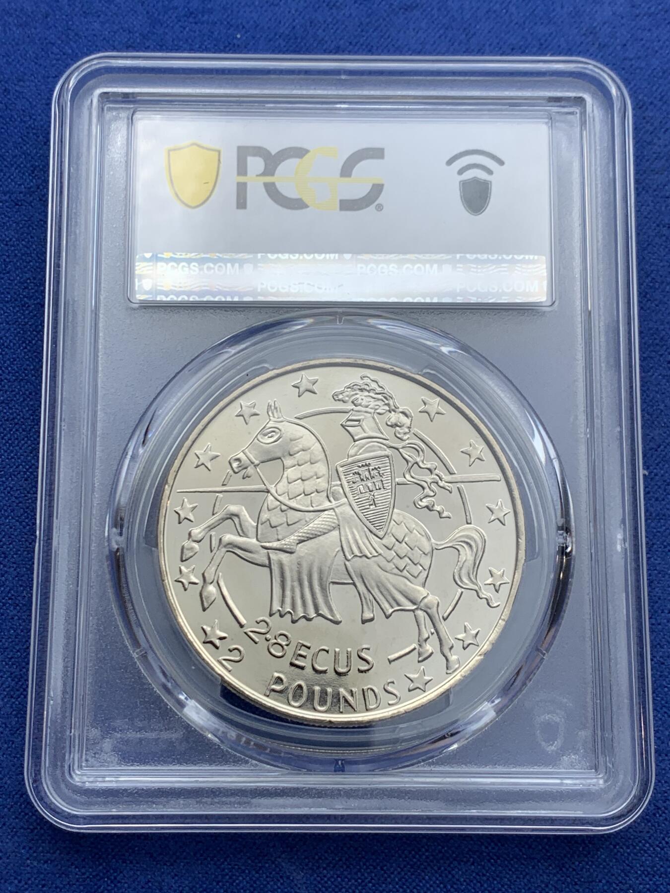 《竞宝斋》第340场 周日，周一，2场连拍 （全场包邮） PCGS MS67 直布罗陀1992年2.8埃居2英镑，特殊双面值大镍币，欧洲骑士