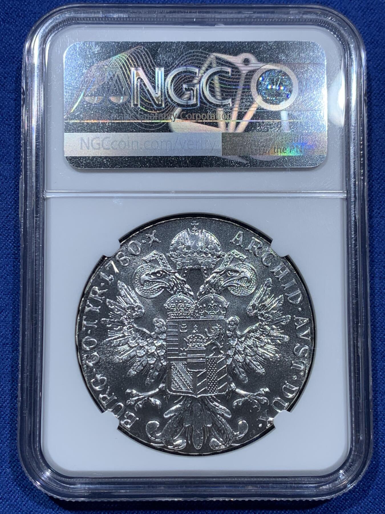 《竞宝斋》第340场 周日，周一，2场连拍 （全场包邮） NGC MS66 奥地利 1780年 玛利亚特蕾莎泰勒大银币 早期后铸 66分佳品 银光满满好状态