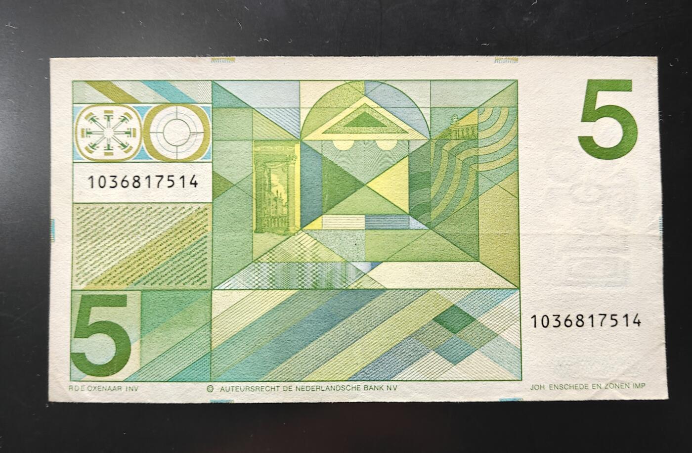 欧洲荷兰5盾纸币 1973年人像版 剧作家冯德尔 钱币品如图 