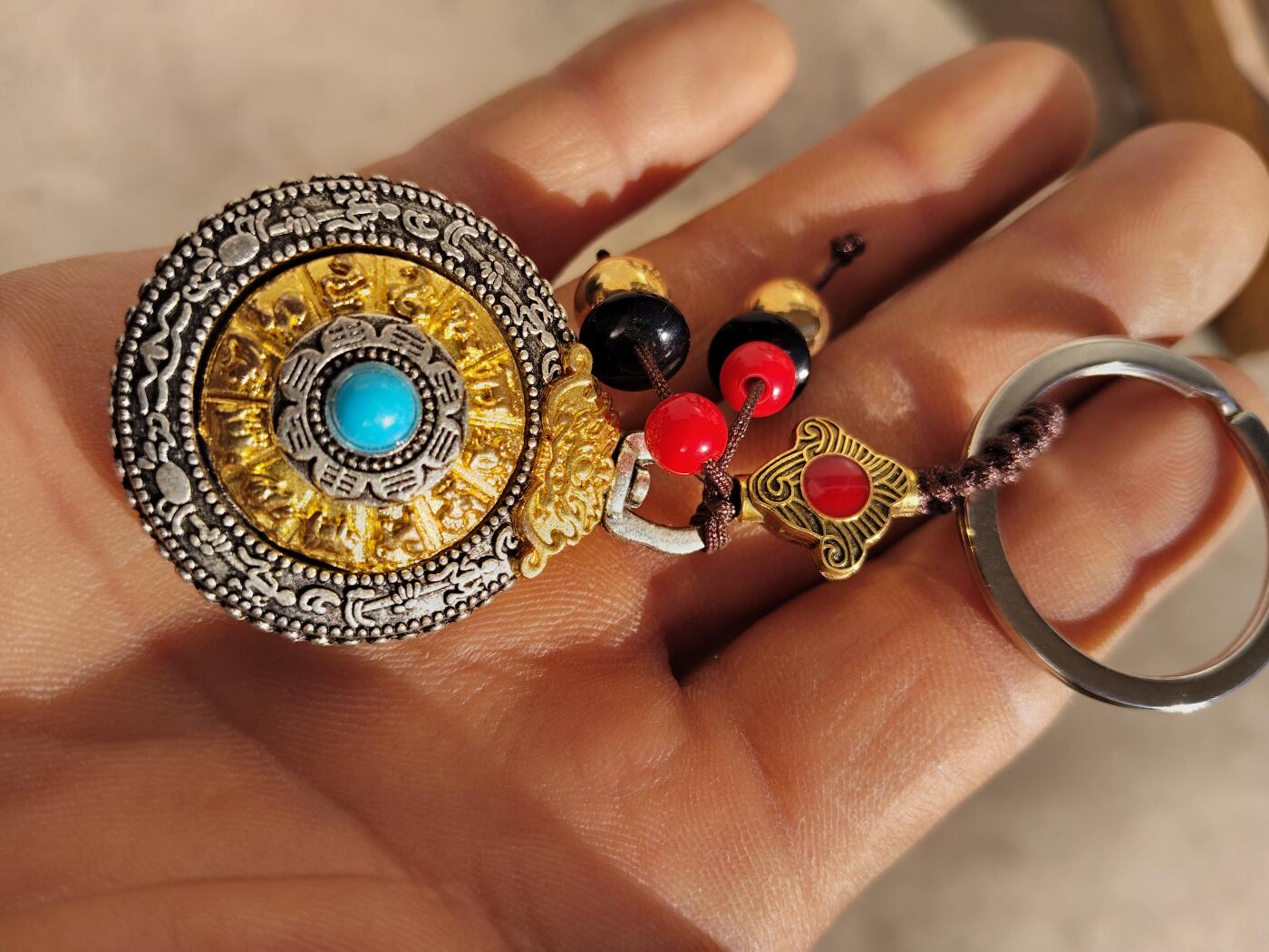 杂项专场 时来运转双面可旋转配十二生肖松石藏银