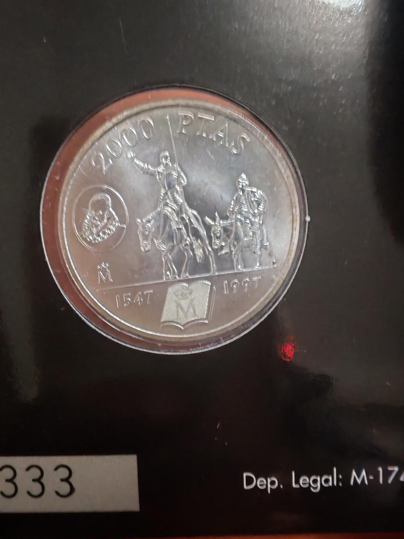 长老汇龙年精选第三十九场拍卖 1997西班牙唐吉坷德2000比塞塔银币，卡装，串号尾号豹子号333