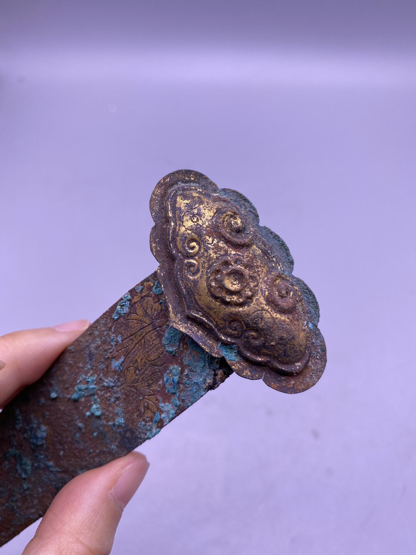 铜鎏金如意簪子，尺寸14.2厘米，未清理，品相如图，168包快递