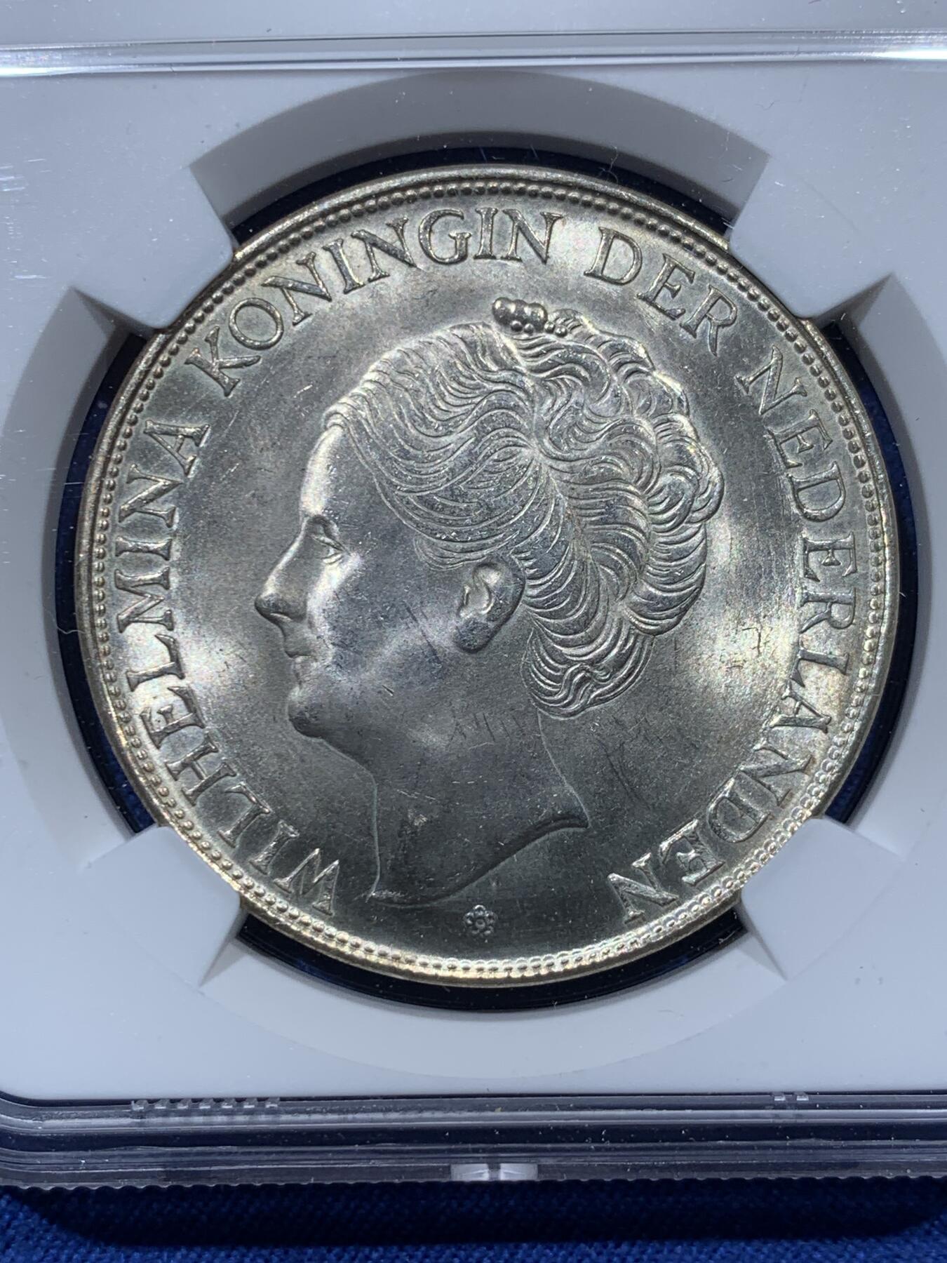 《竞宝斋》第341场 周日，周一，2场连拍 （全场包邮） NGC MS64 荷属库拉索1944年2.5盾银币 卷拆转光品