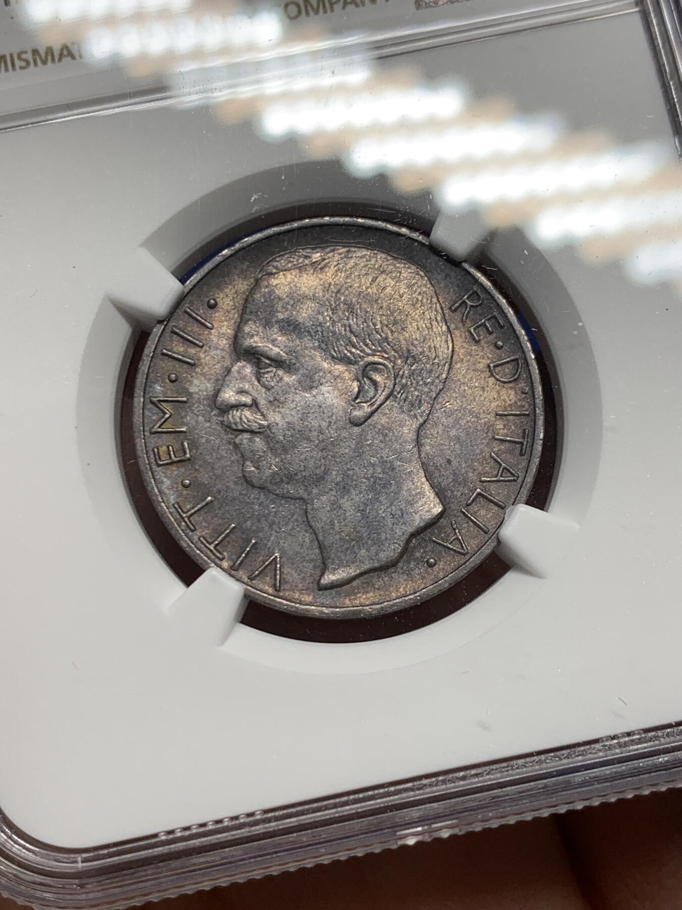 《竞宝斋》第341场 周日，周一，2场连拍 （全场包邮） NGC MS63 意大利1927年埃马努埃莱三世马车10里拉银币 经典品种 好品少见 极为养眼的欧陆五彩老包浆