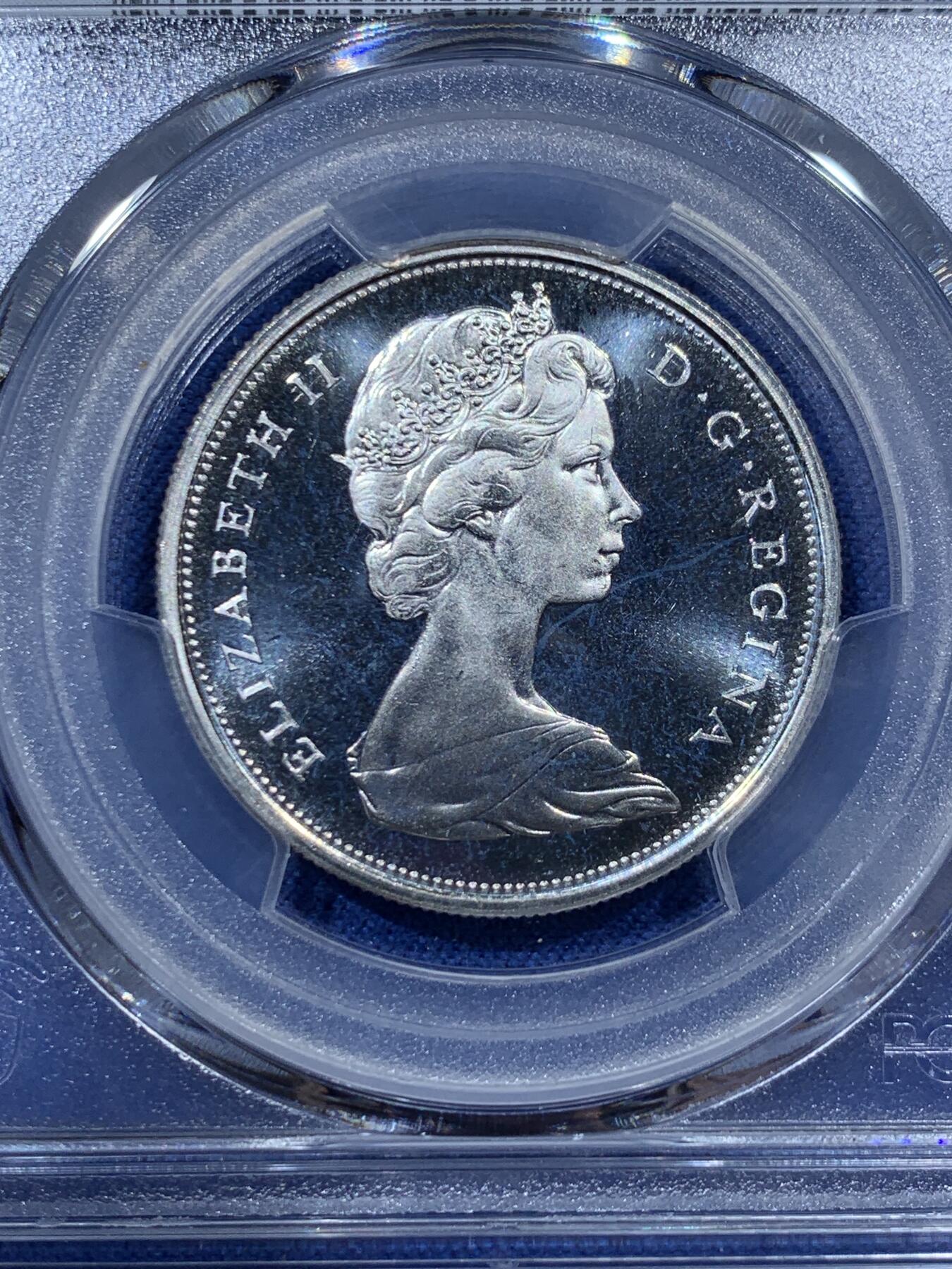 《竞宝斋》第341场 周日，周一，2场连拍 （全场包邮） PCGS PL67 加拿大1967年50分银币，高分好品，亚军分！