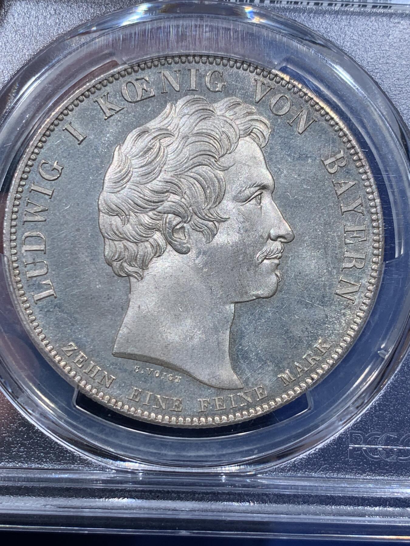 《竞宝斋》第341场 周日，周一，2场连拍 （全场包邮） PCGS MS64+  德国1830巴伐利亚路德维希一世忠于皇室历史泰勒 顶级BU品质 状态见视频吧 可与不求