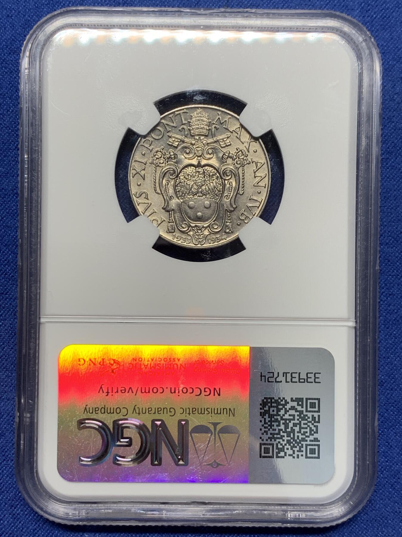 《竞宝斋》第341场 周日，周一，2场连拍 （全场包邮） NGC MS64 梵蒂冈1933-1934年50分镍币，大天使米迦勒拔剑图案