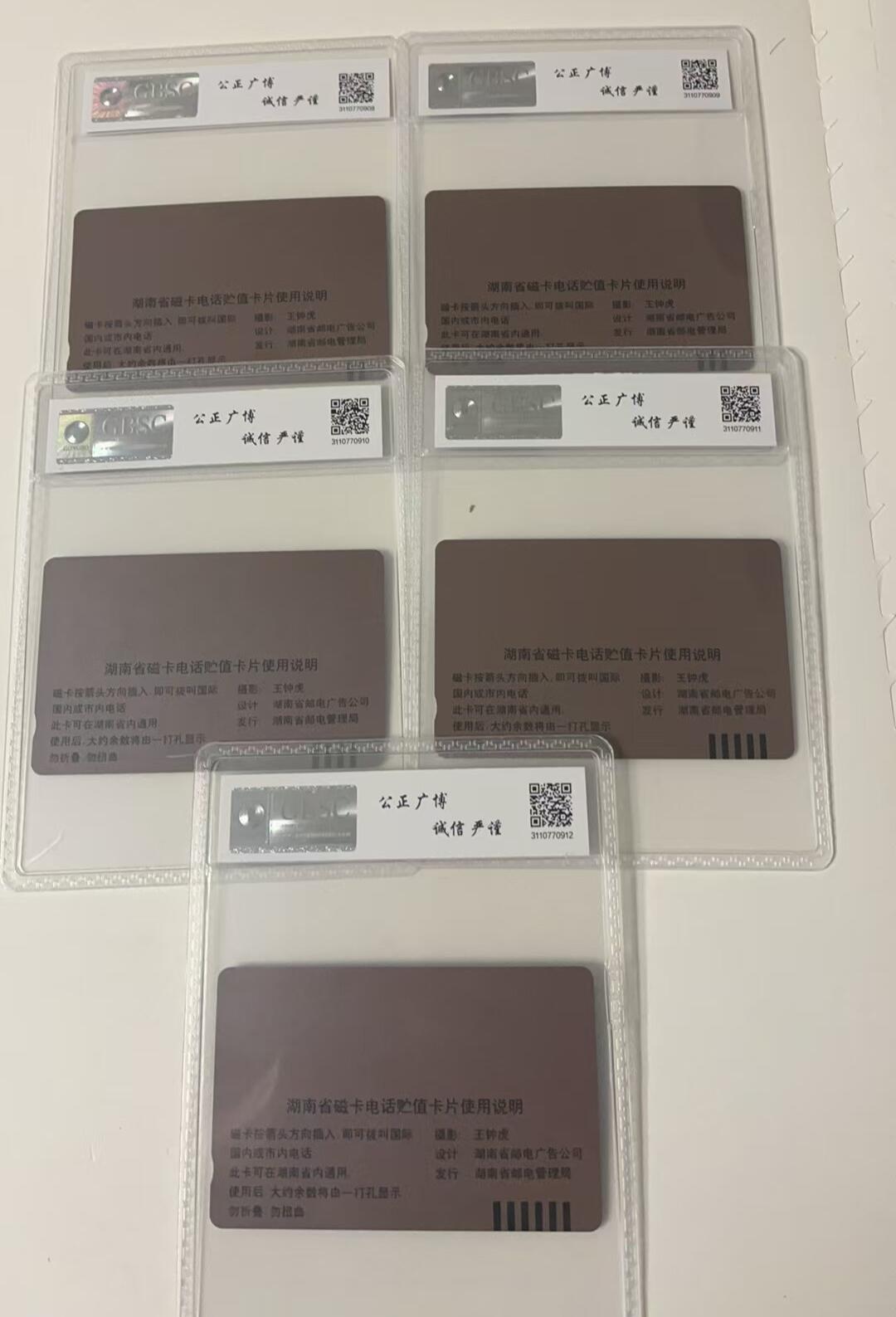 公藏93期拍卖目录 湖南田村卡（省磁卡电话开通纪念）5全公博68*3,  67*2。。