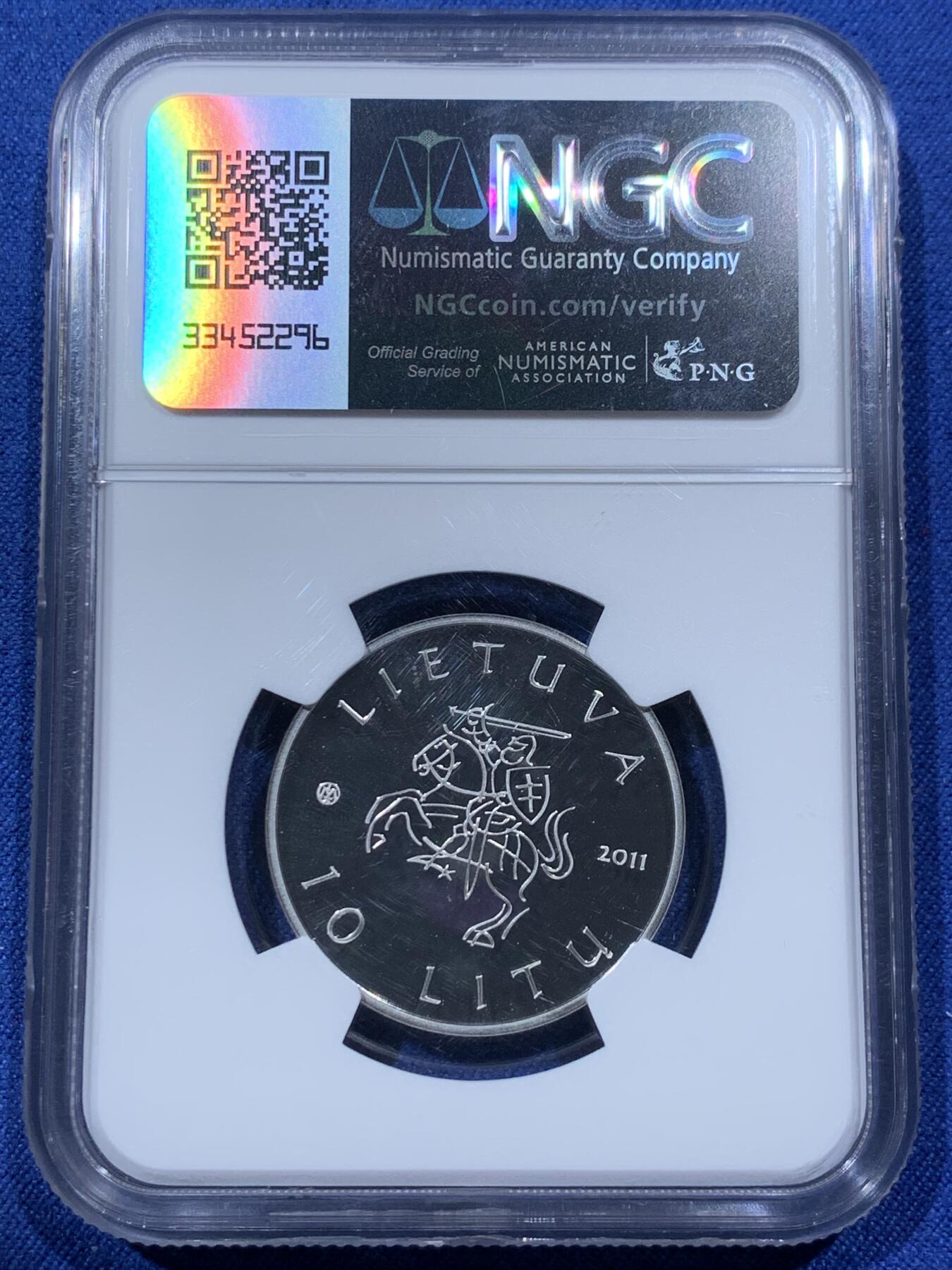 《竞宝斋》第341场 周日，周一，2场连拍 （全场包邮） NGC PF70UC 立陶宛2011年文化艺术系列“剧院”精制纪念银币，满分状态，获奖币，盒证齐全。