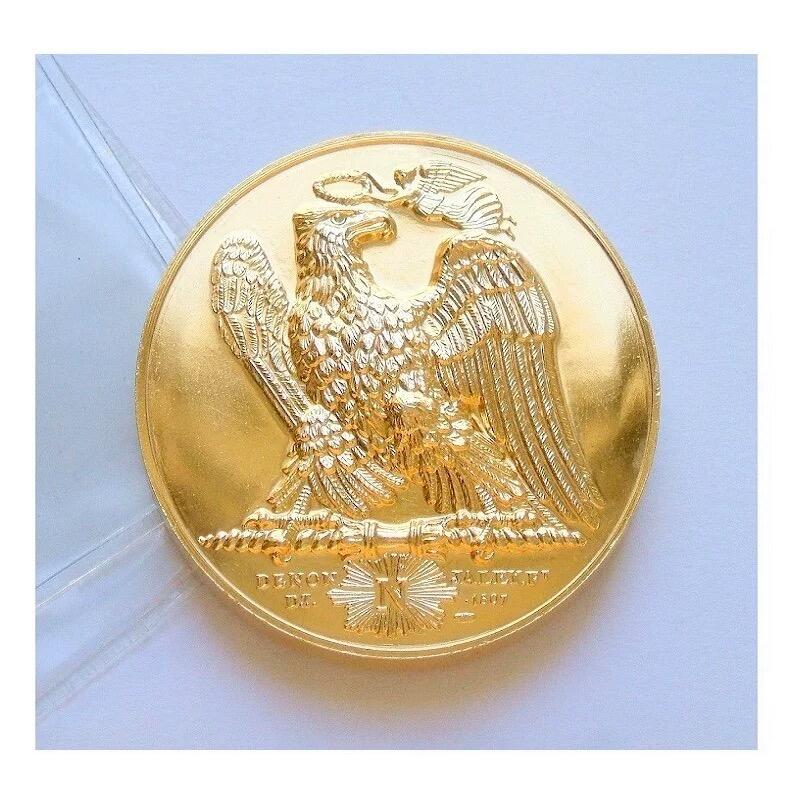 法国纪念1807年 拿破仑战争+雄鹰高浮雕精制大镀金章 40MM