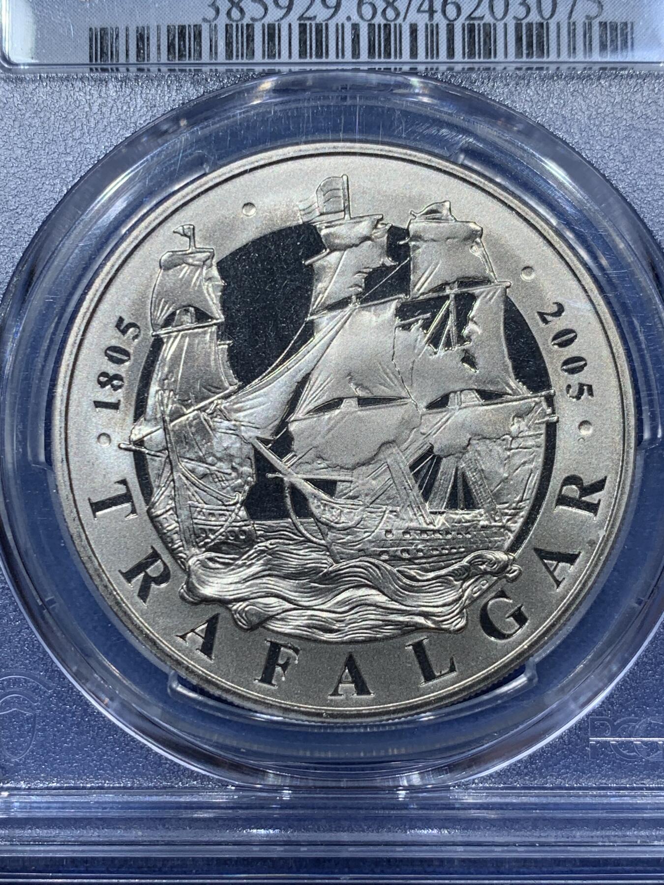 《竞宝斋》第341场 周日，周一，2场连拍 （全场包邮） PCGS PR68DCAM 英国2005年特拉法加战役200周年5磅纪念币 亚军分
