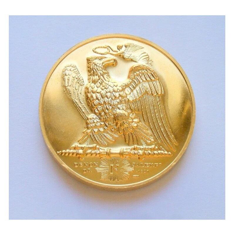 法国纪念1814年拿破仑退位+雄鹰高浮雕精制大镀金章 40MM