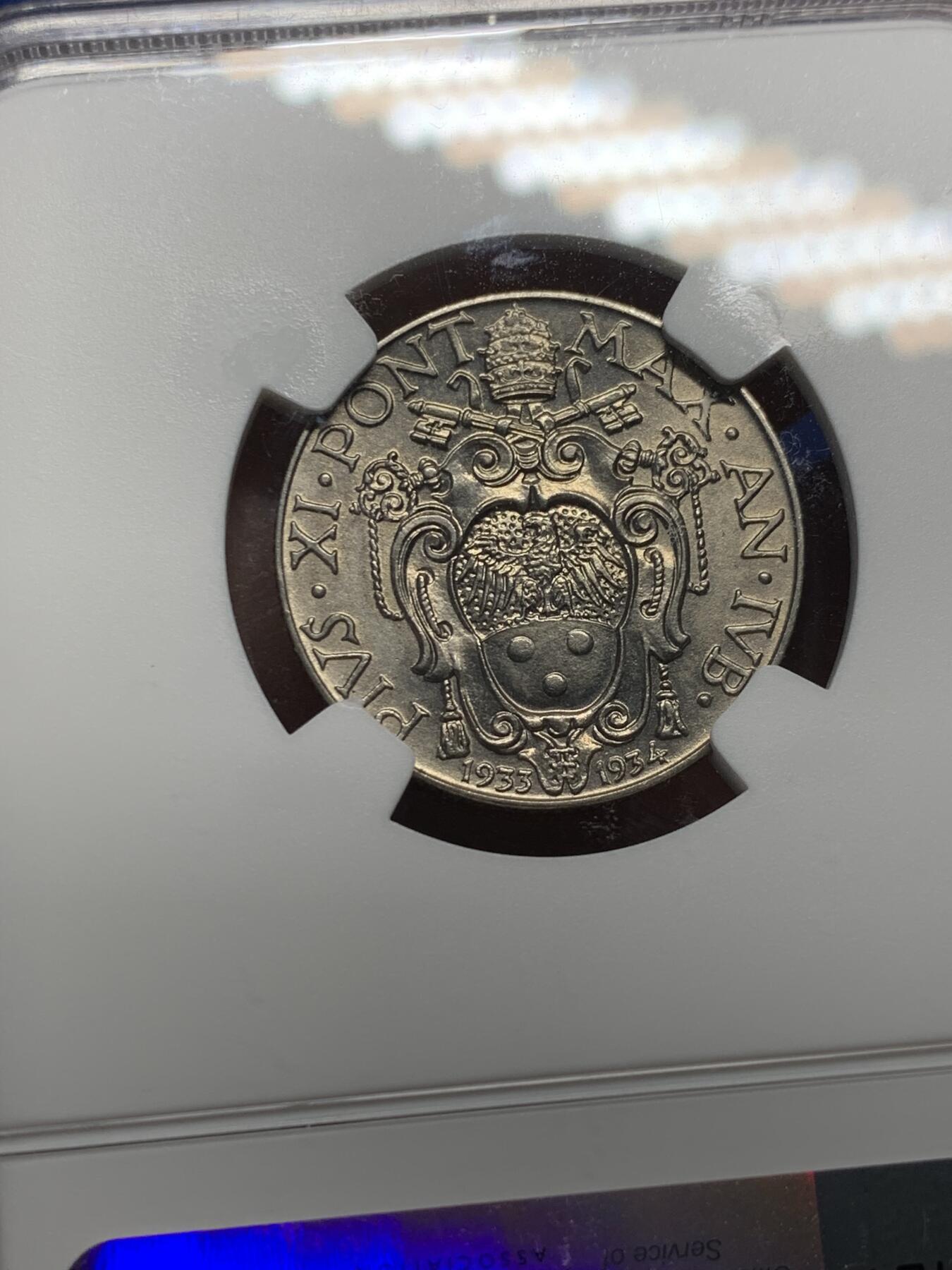 《竞宝斋》第341场 周日，周一，2场连拍 （全场包邮） NGC MS64 梵蒂冈1933-1934年50分镍币，大天使米迦勒拔剑图案