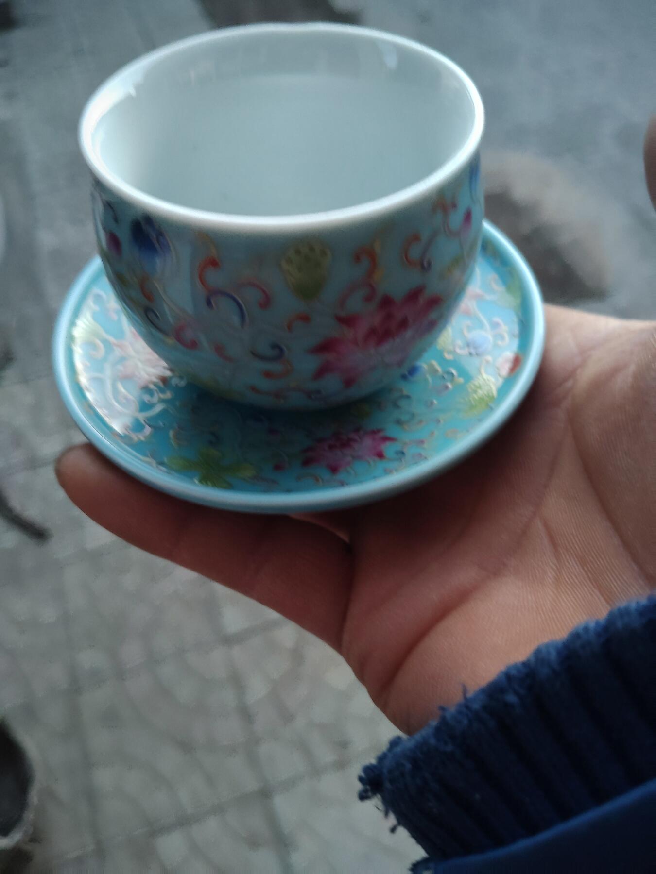 瓷器茶具专场 蓝珐琅彩杯托一套