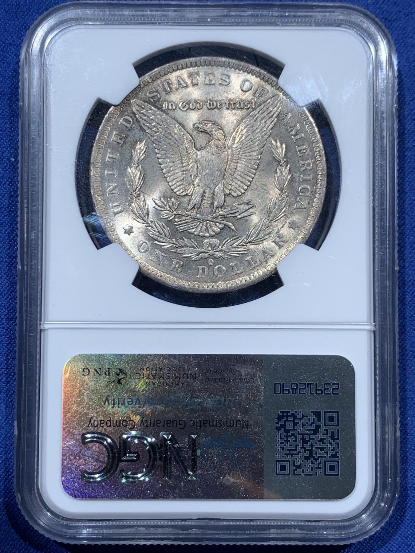 《竞宝斋》第341场 周日，周一，2场连拍 （全场包邮） NGC MS63 美国 1883年摩根银币 带漂亮彩，光度很好，女神发丝清晰