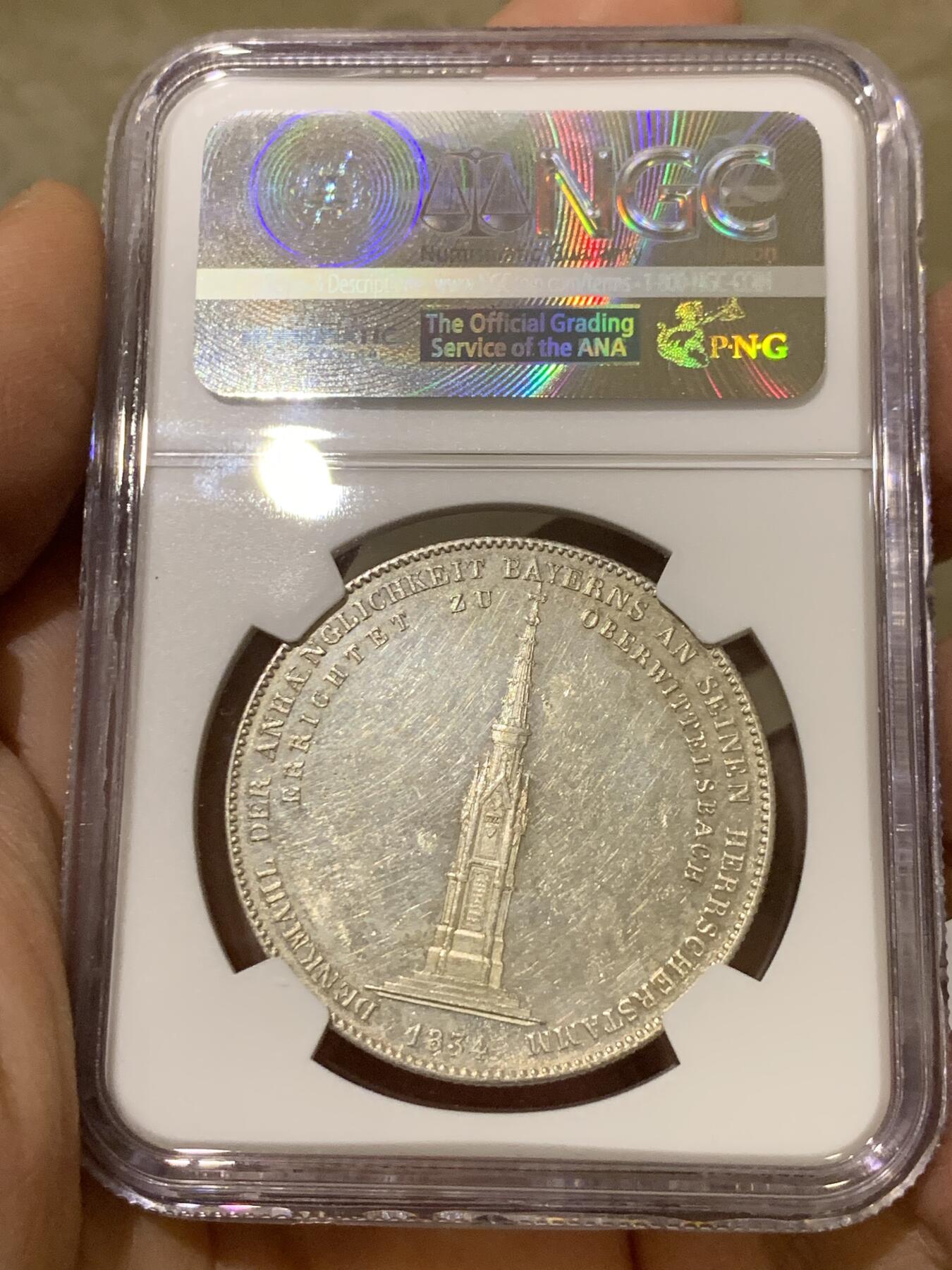 《竞宝斋》第341场 周日，周一，2场连拍 （全场包邮） NGC MS60 德国1834巴伐利亚特蕾莎王后纪念碑历史泰勒 PL质感 极美状态 给了60分 实物好于分数 不多见的一枚