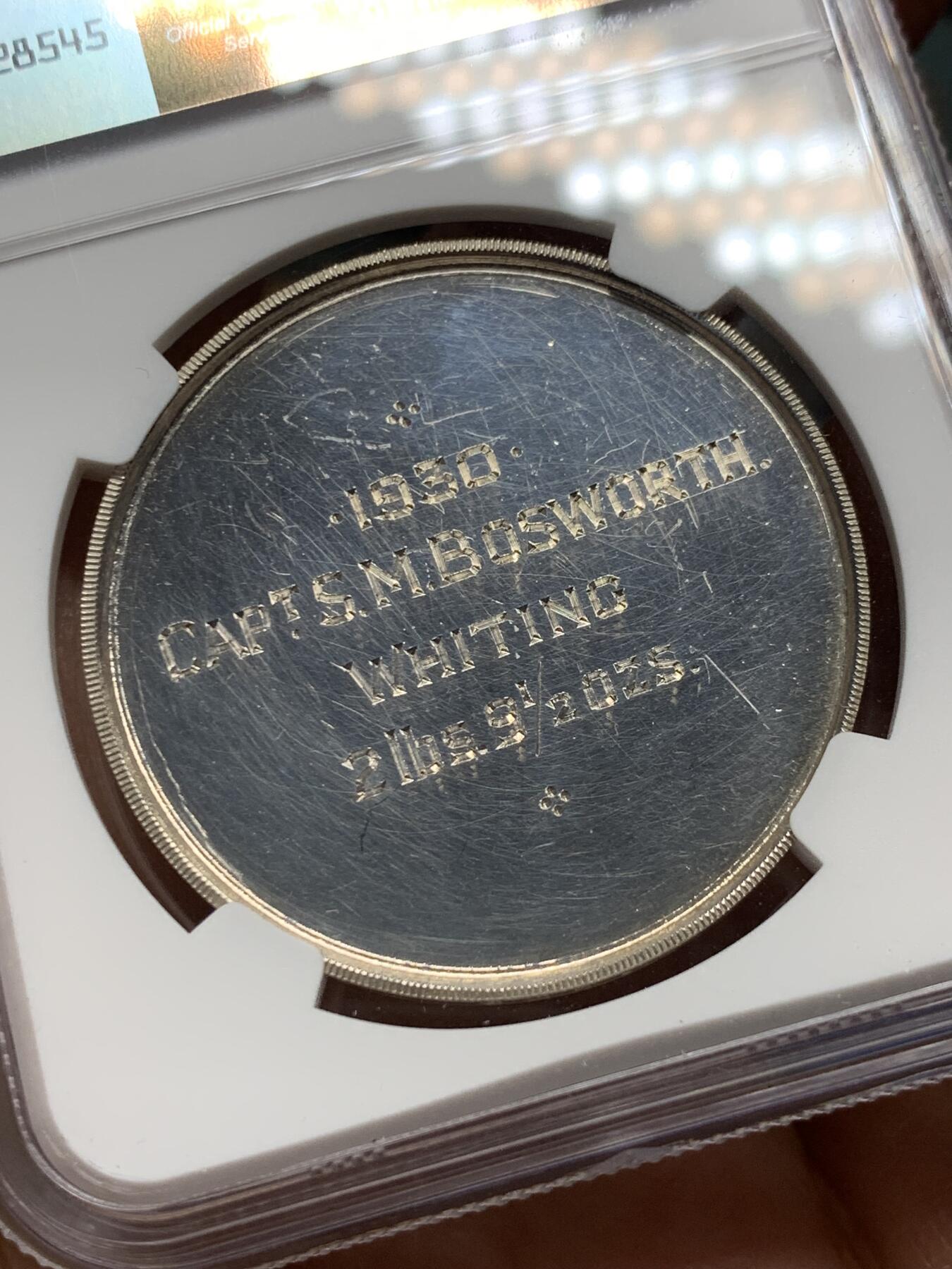 《竞宝斋》第341场 周日，周一，2场连拍 （全场包邮） NGC UNCD 英国1930年国家海钓联合会银章，直径39mm