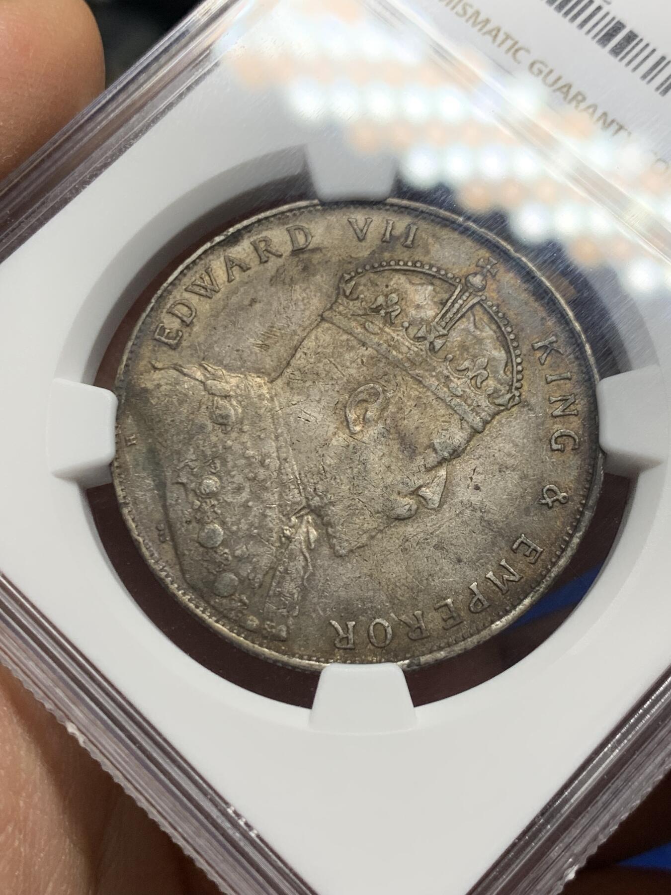 《竞宝斋》第341场 周日，周一，2场连拍 （全场包邮） NGC AU53 英属海峡1907年爱德华七世一元银币，喜敦厂，比普版少 原味好品