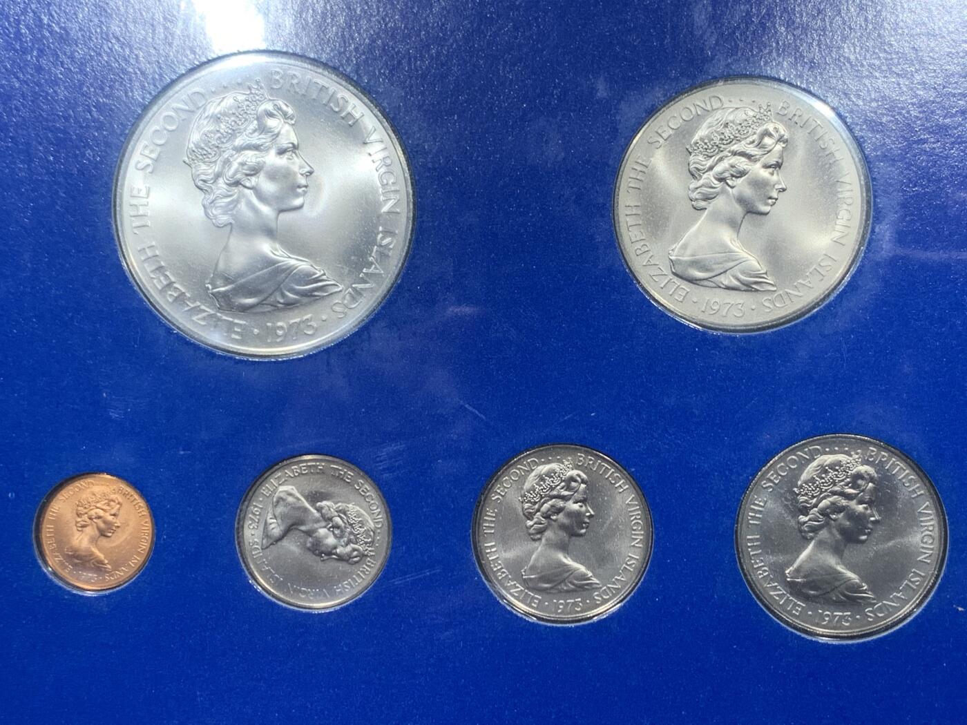 《竞宝斋》第341场 周日，周一，2场连拍 （全场包邮） 英属维尔京群岛1973年六枚装套币 册装 带一枚军舰鸟25.7克大银币