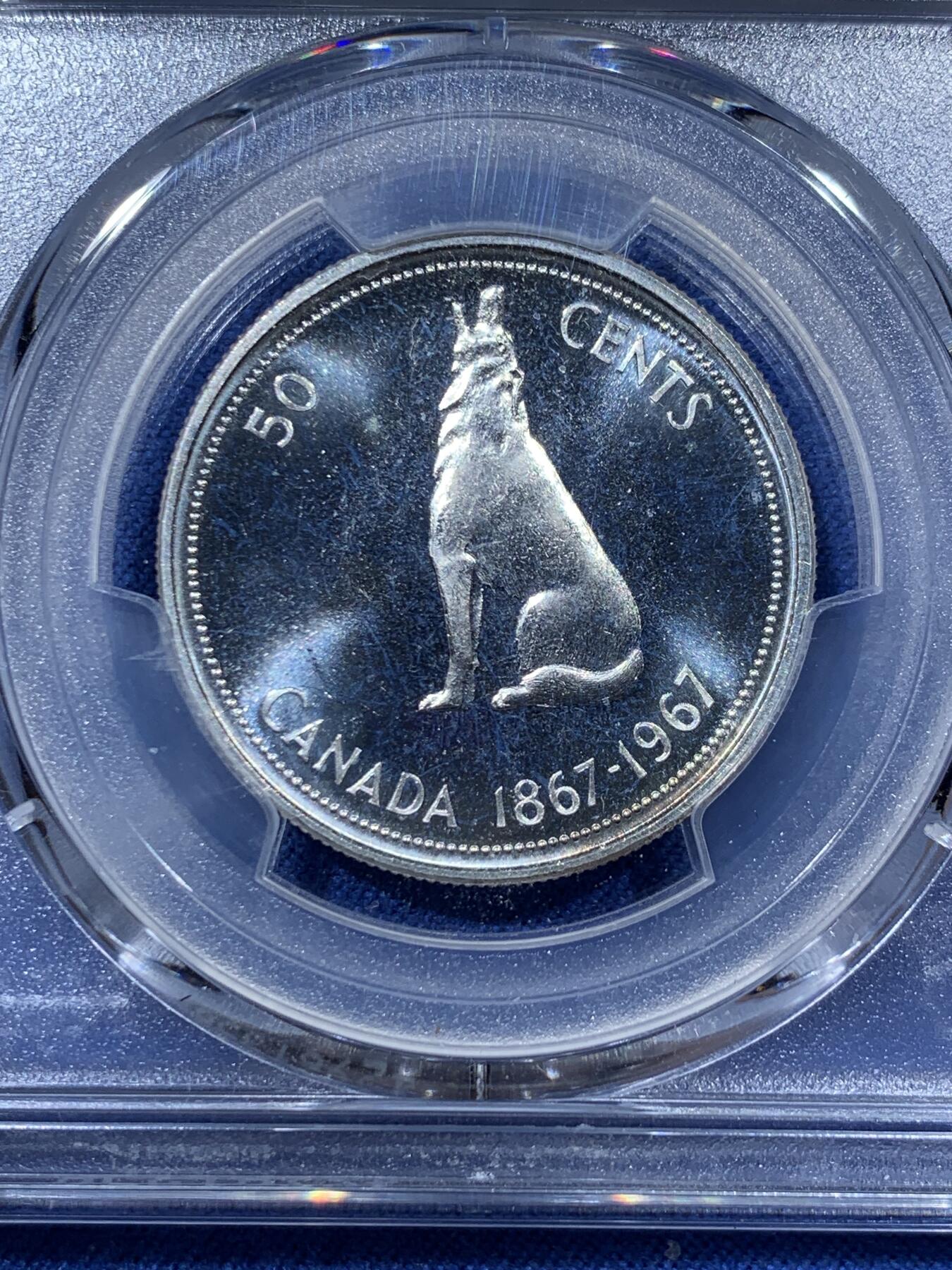 《竞宝斋》第341场 周日，周一，2场连拍 （全场包邮） PCGS PL67 加拿大1967年50分银币，高分好品，亚军分！