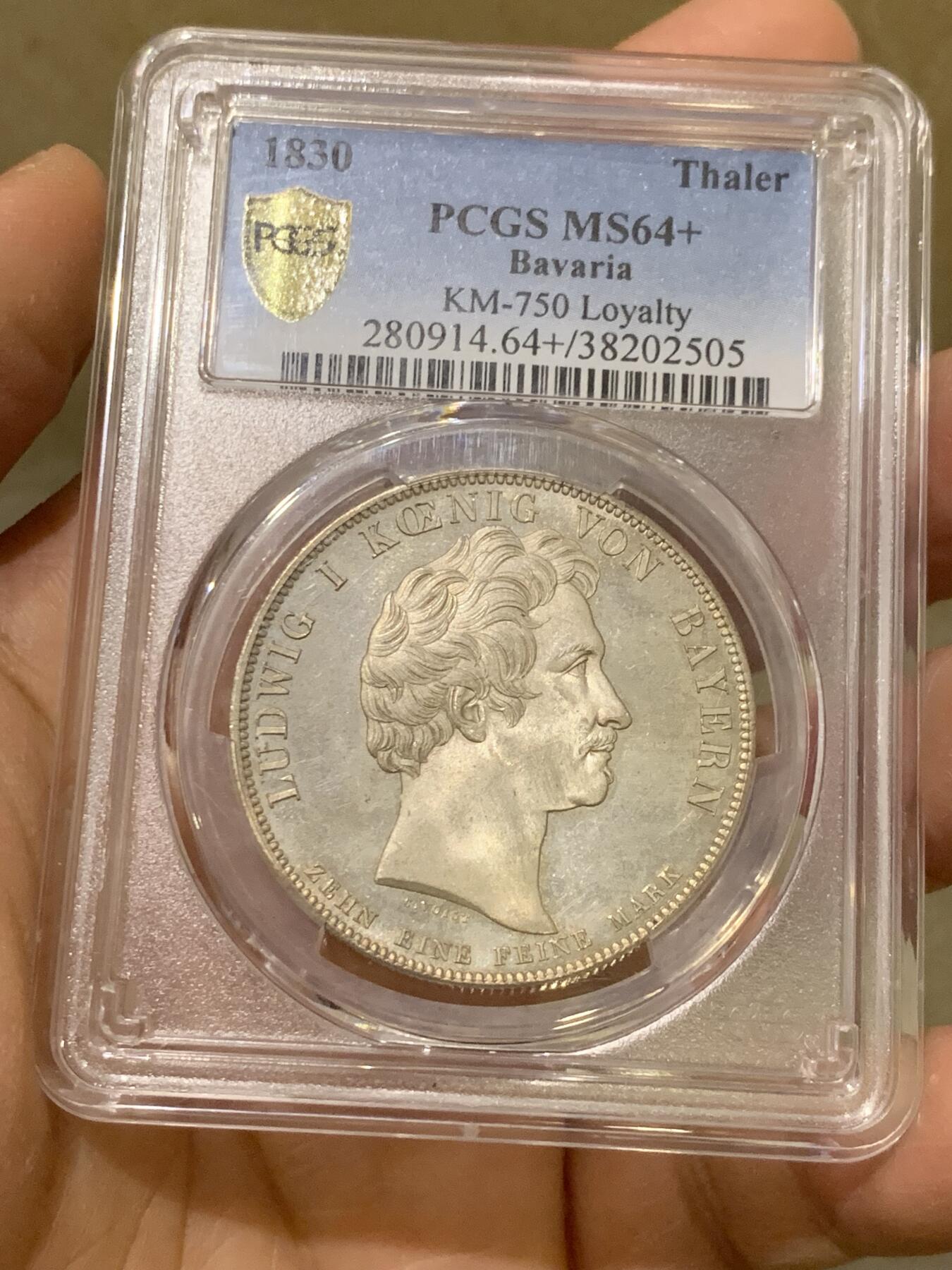 《竞宝斋》第341场 周日，周一，2场连拍 （全场包邮） PCGS MS64+  德国1830巴伐利亚路德维希一世忠于皇室历史泰勒 顶级BU品质 状态见视频吧 可与不求