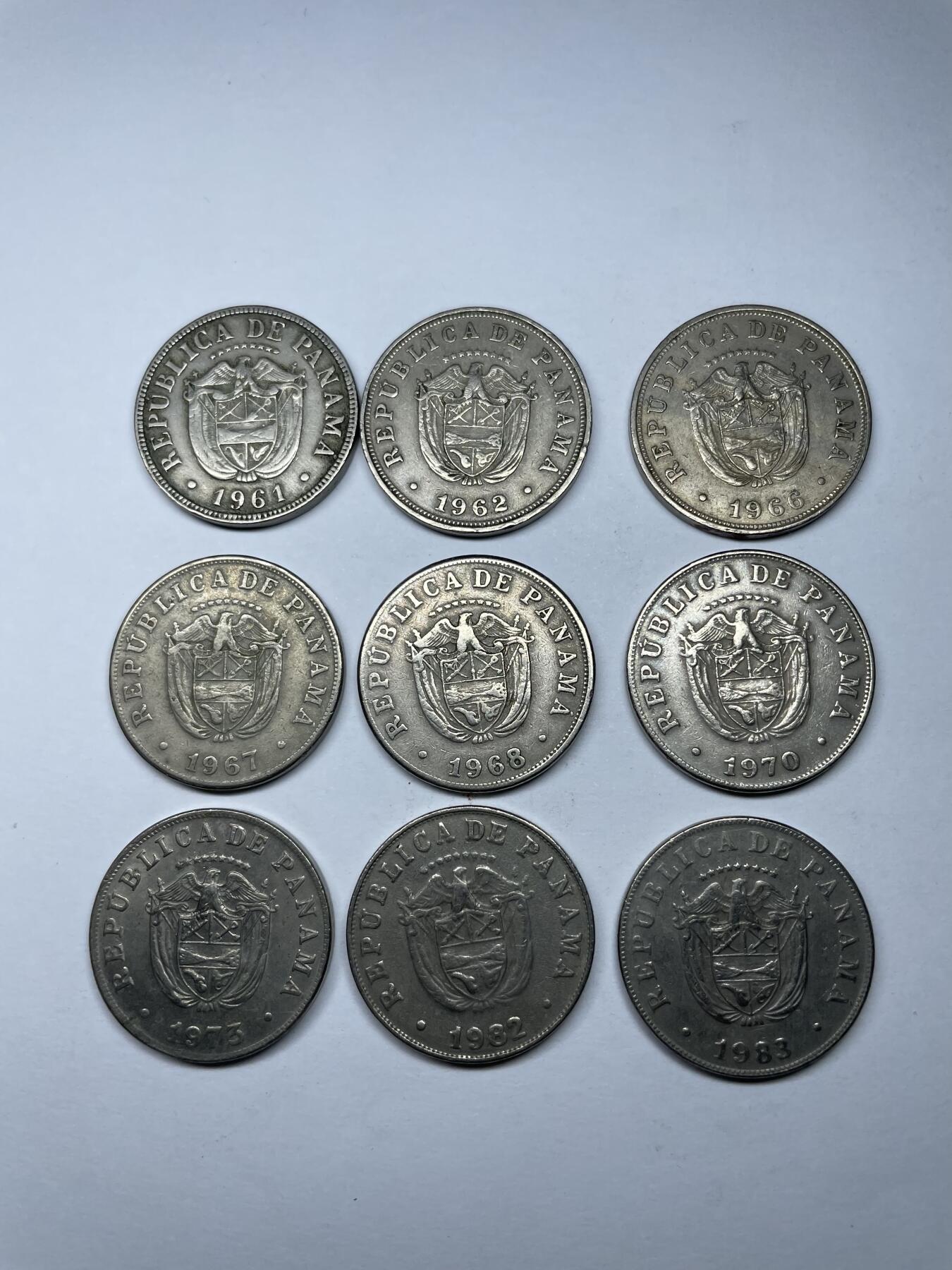 每日一拍，2024年集古藏今外币拍卖第十九期-第8场—（总第188拍），可以寄存60天，满160元包邮。 9个不同年份的巴拿马5枚