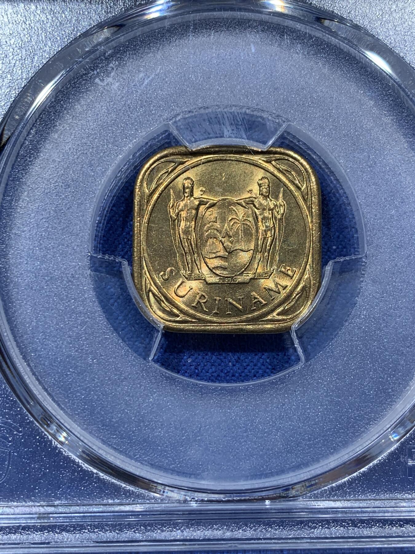 《竞宝斋》第341场 周日，周一，2场连拍 （全场包邮） 亚军分 PCGS MS66 苏里南1962年5分铜币，冠军分仅1枚！开国版首年份
