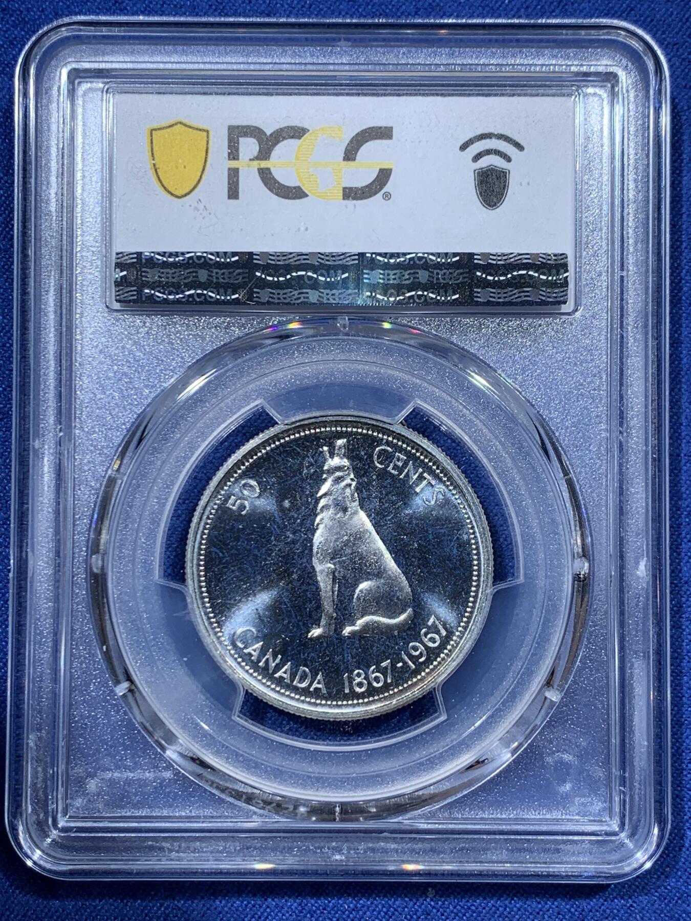 《竞宝斋》第341场 周日，周一，2场连拍 （全场包邮） PCGS PL67 加拿大1967年50分银币，高分好品，亚军分！