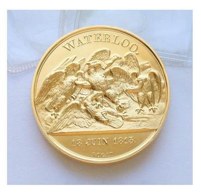 法国纪念1815年拿破仑滑铁卢战役+雄鹰高浮雕精制大镀金章 40MM - 法国纪念1815年拿破仑滑铁卢战役+雄鹰高浮雕精制大镀金章 40MM