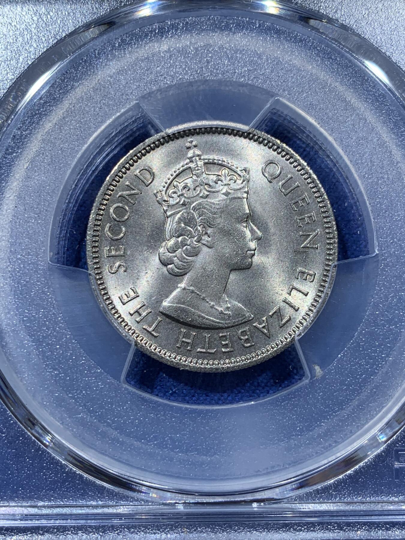 《竞宝斋》第341场 周日，周一，2场连拍 （全场包邮） PCGS MS67 香港1973年伊丽莎白二世高冠五毫，高分收藏级分数！亚军分，冠军分仅2枚！喜欢的不要错过了！