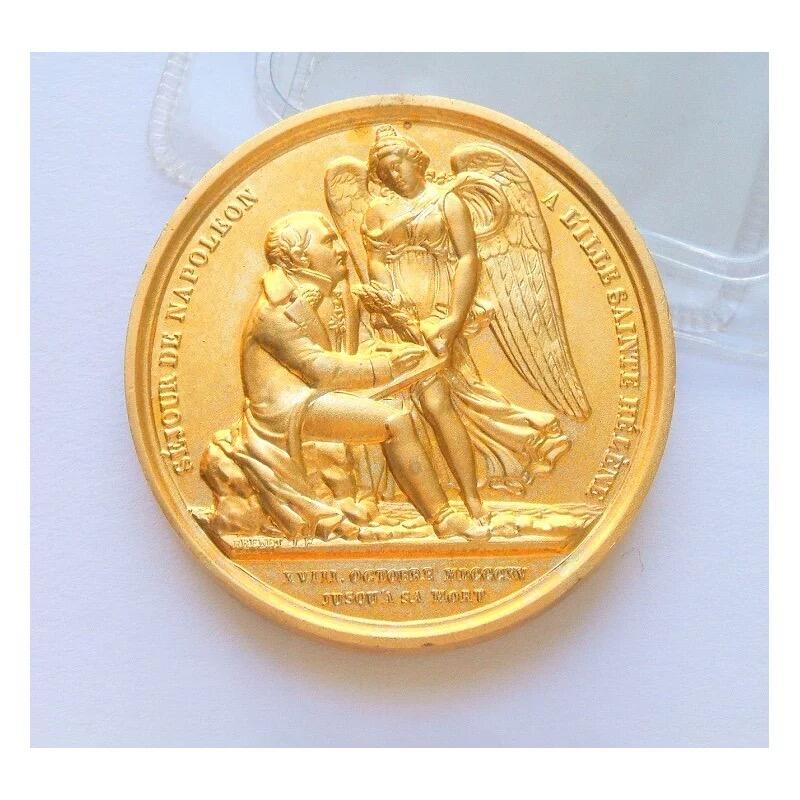 法国纪念1815年拿破仑流放+雄鹰高浮雕精制大镀金章 40MM