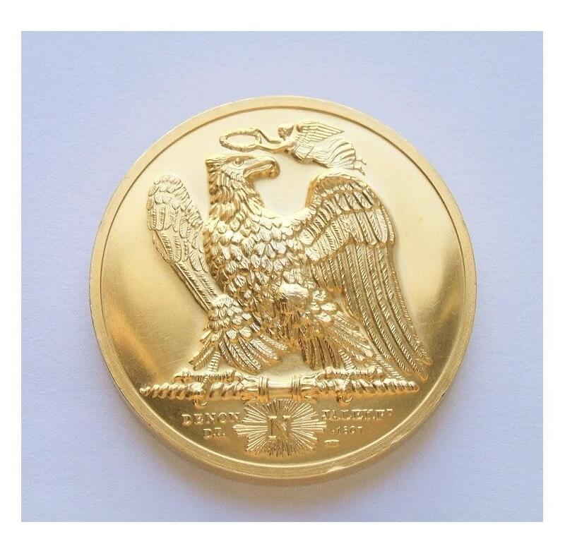 法国纪念1815年拿破仑滑铁卢战役+雄鹰高浮雕精制大镀金章 40MM