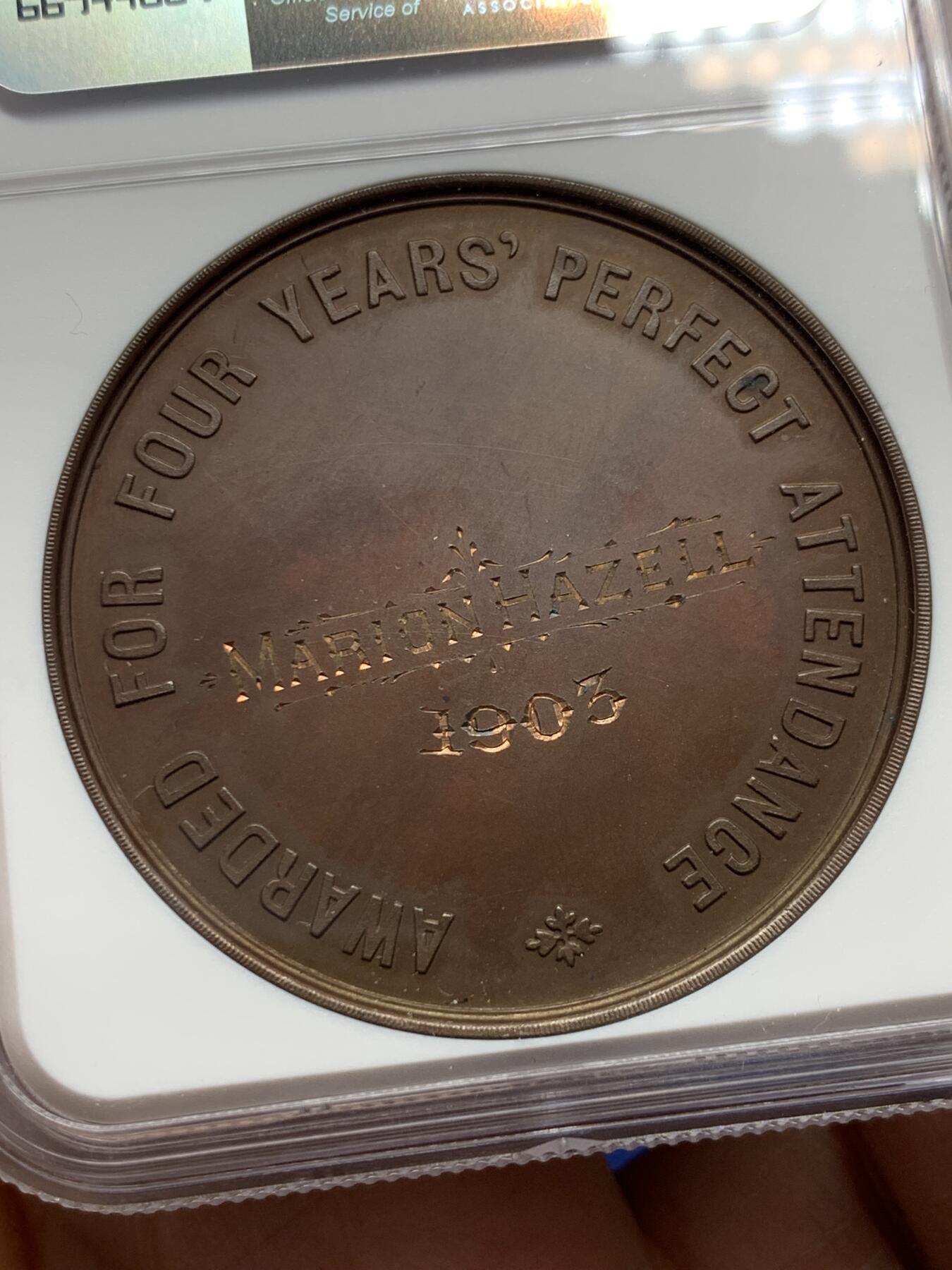 《竞宝斋》第341场 周日，周一，2场连拍 （全场包邮） NGC MS64BN 英国1903年伯明翰教育委员会颁发的获奖铜章，直径45毫米，由著名1908奥运会徽章大师沃顿斯家族V&S制作。