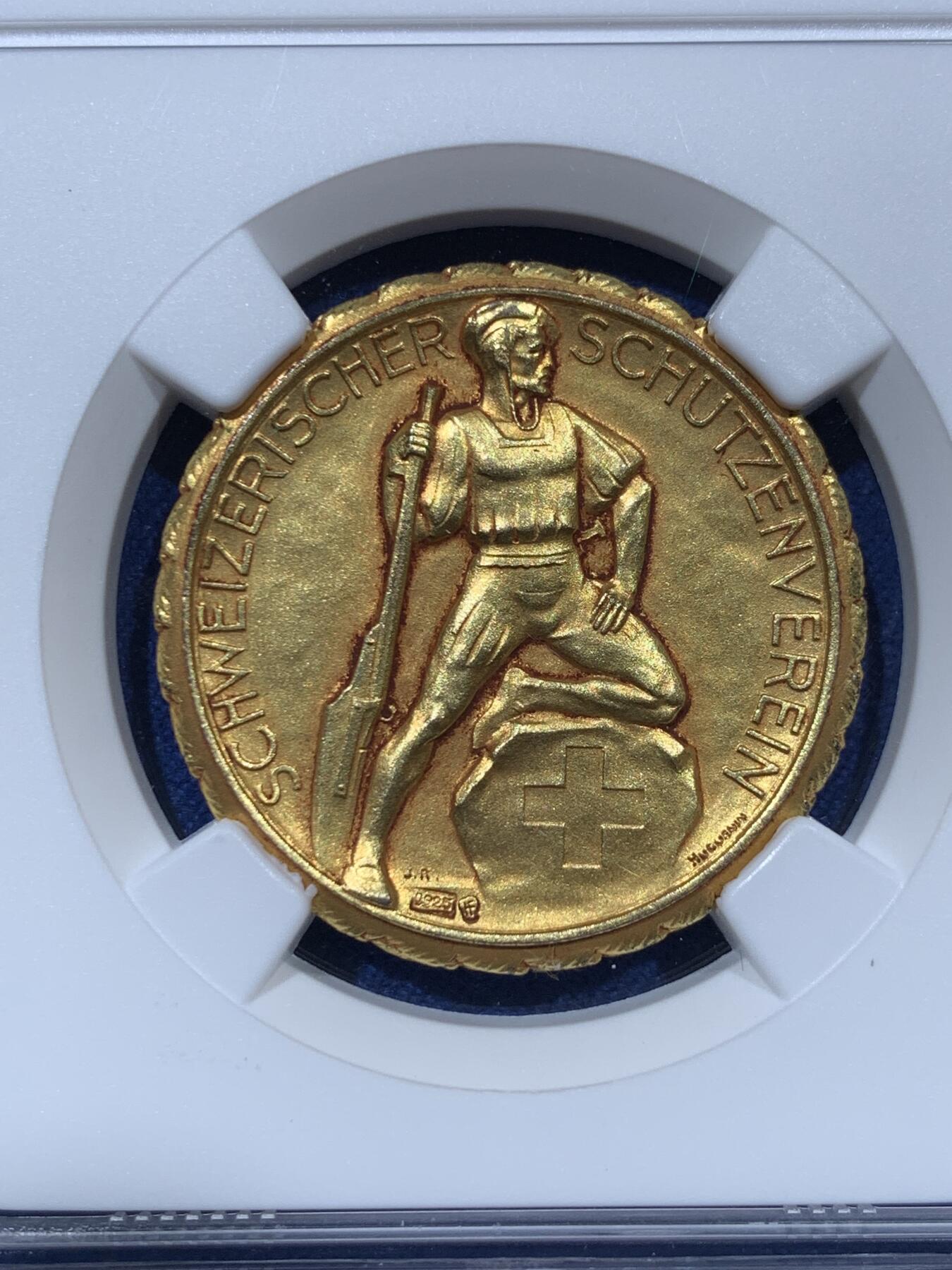《竞宝斋》第341场 周日，周一，2场连拍 （全场包邮） NGC MS65 瑞士1979a射击节300M镀金银章 30mm