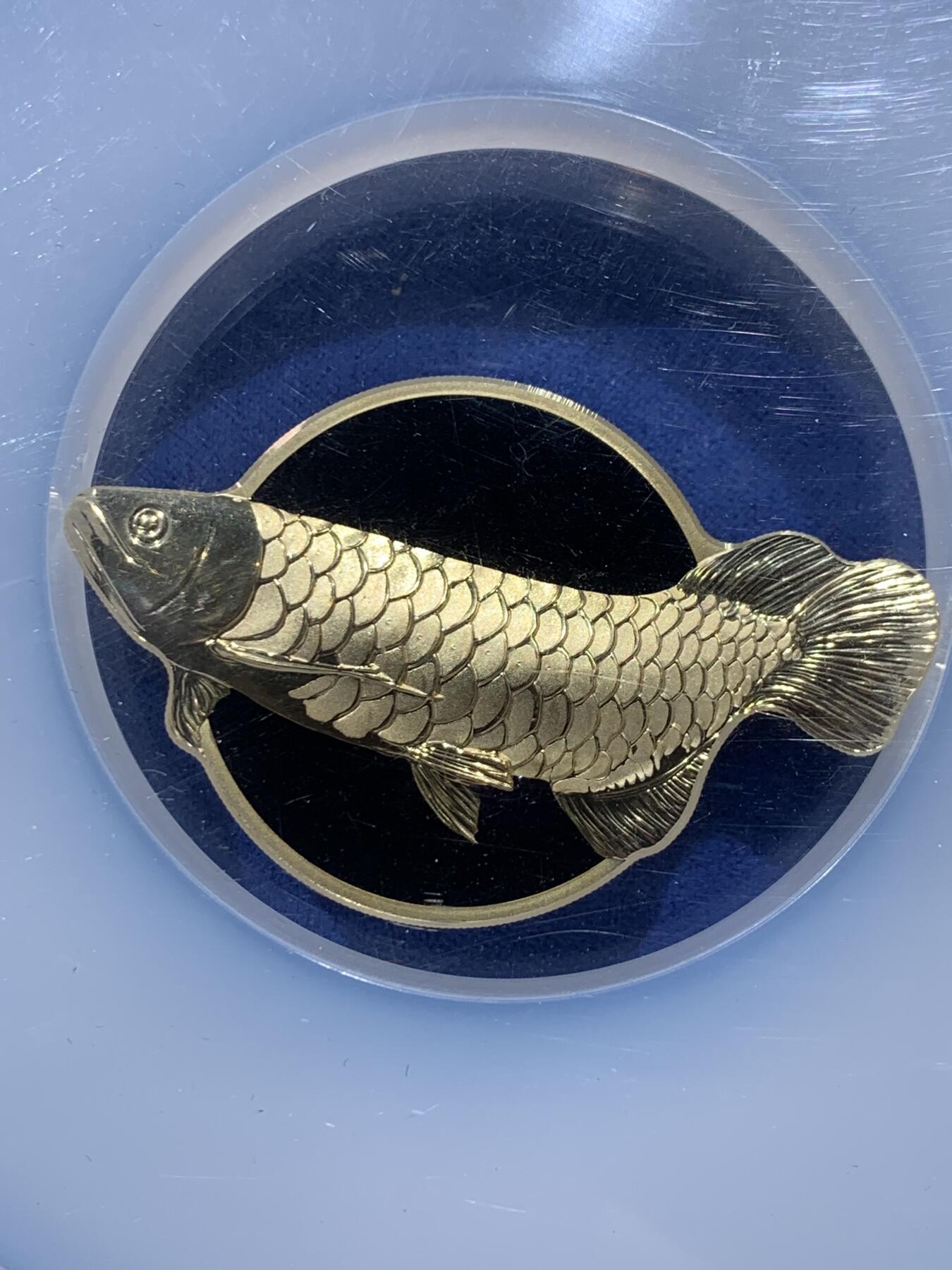 《竞宝斋》第341场 周日，周一，2场连拍 （全场包邮） NGC PF69UC 帕劳2019年“金龙鱼”2盎司高浮雕异型全镀金银币，镶嵌黑色珐琅釉，栩栩如生，69高分好品，首发蓝标，盒证齐全