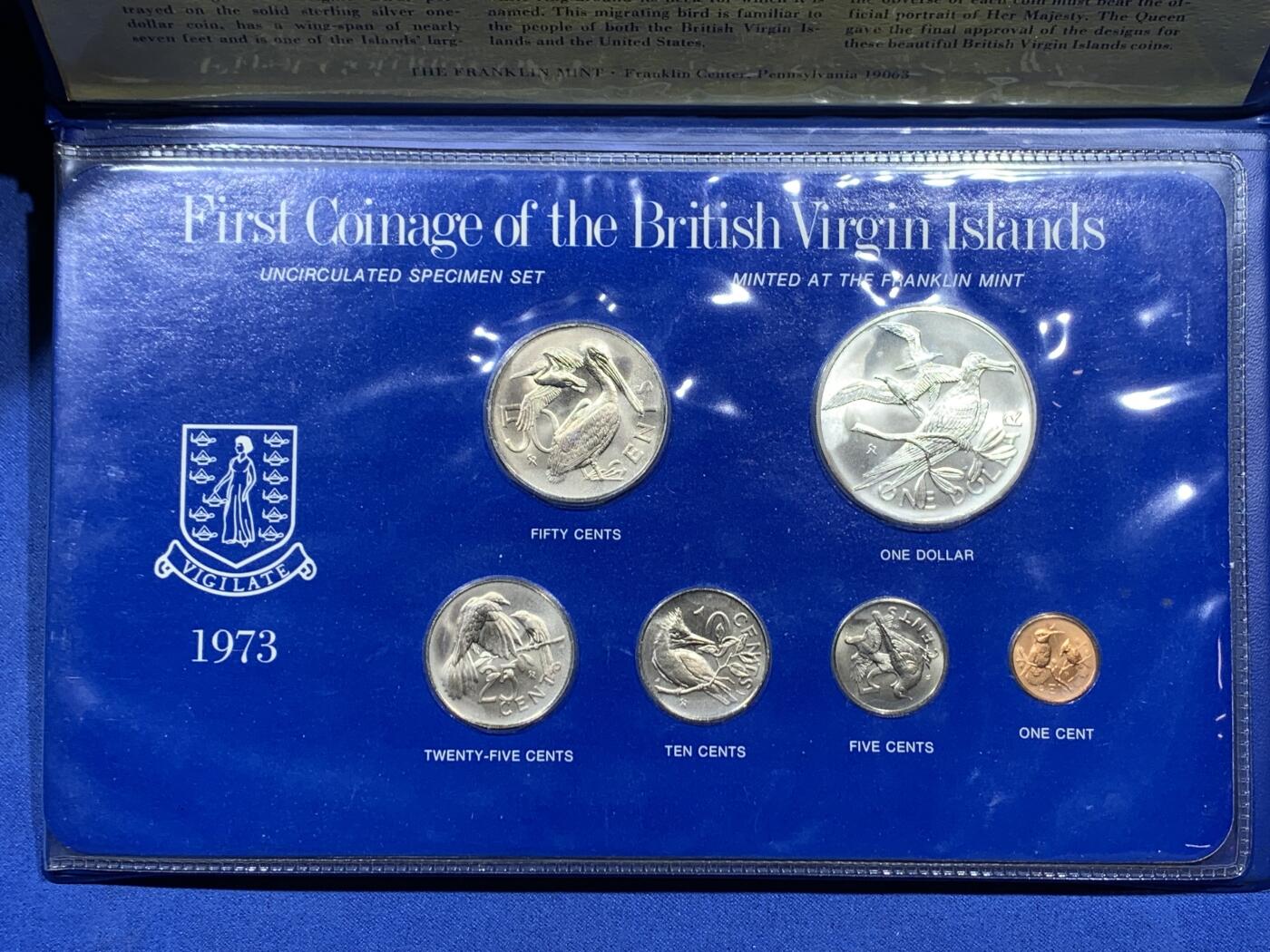 《竞宝斋》第341场 周日，周一，2场连拍 （全场包邮） 英属维尔京群岛1973年六枚装套币 册装 带一枚军舰鸟25.7克大银币