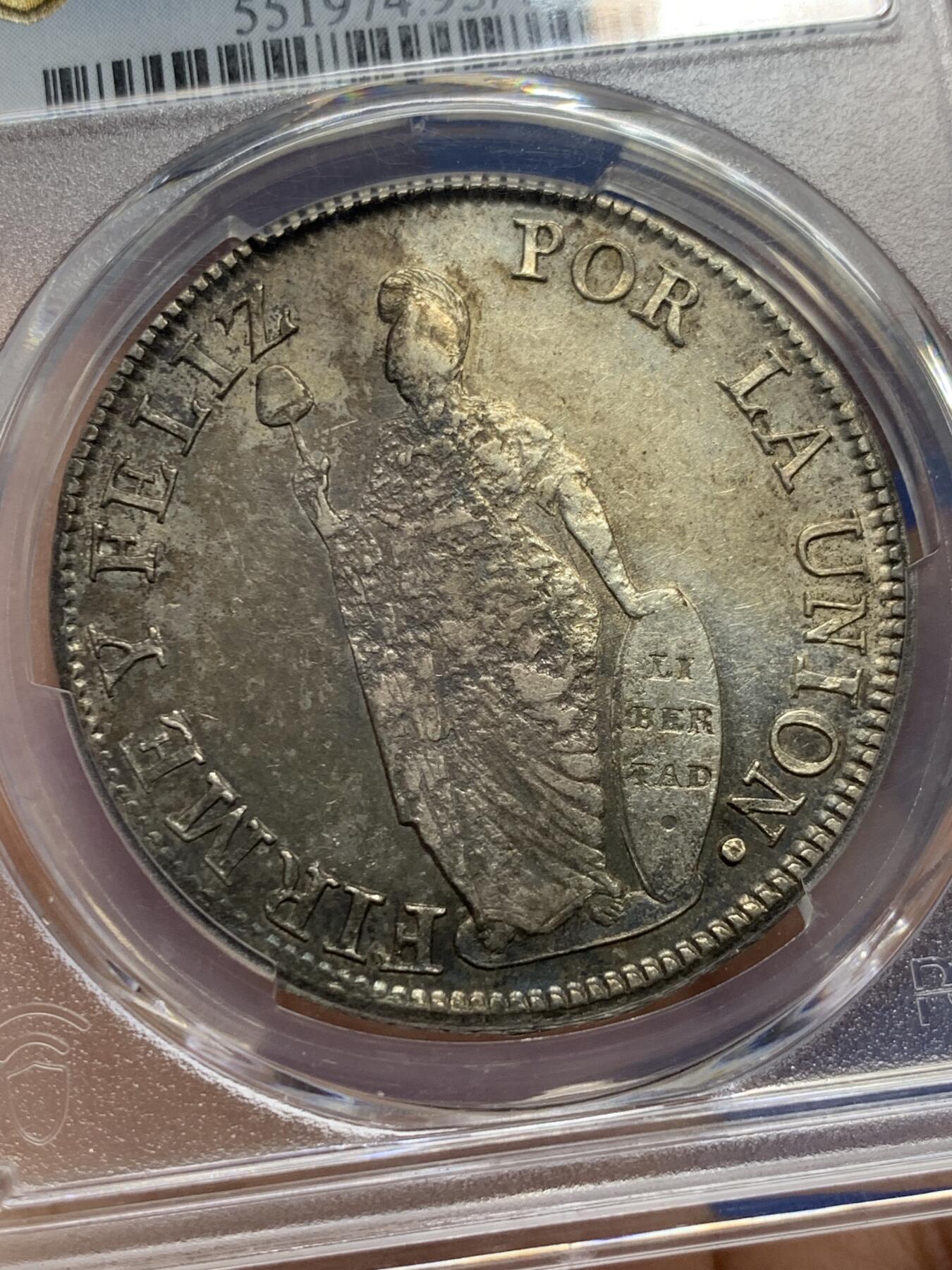 《竞宝斋》第341场 周日，周一，2场连拍 （全场包邮） PCGS AUD 秘鲁1828费迪南德七世8雷亚尔银币