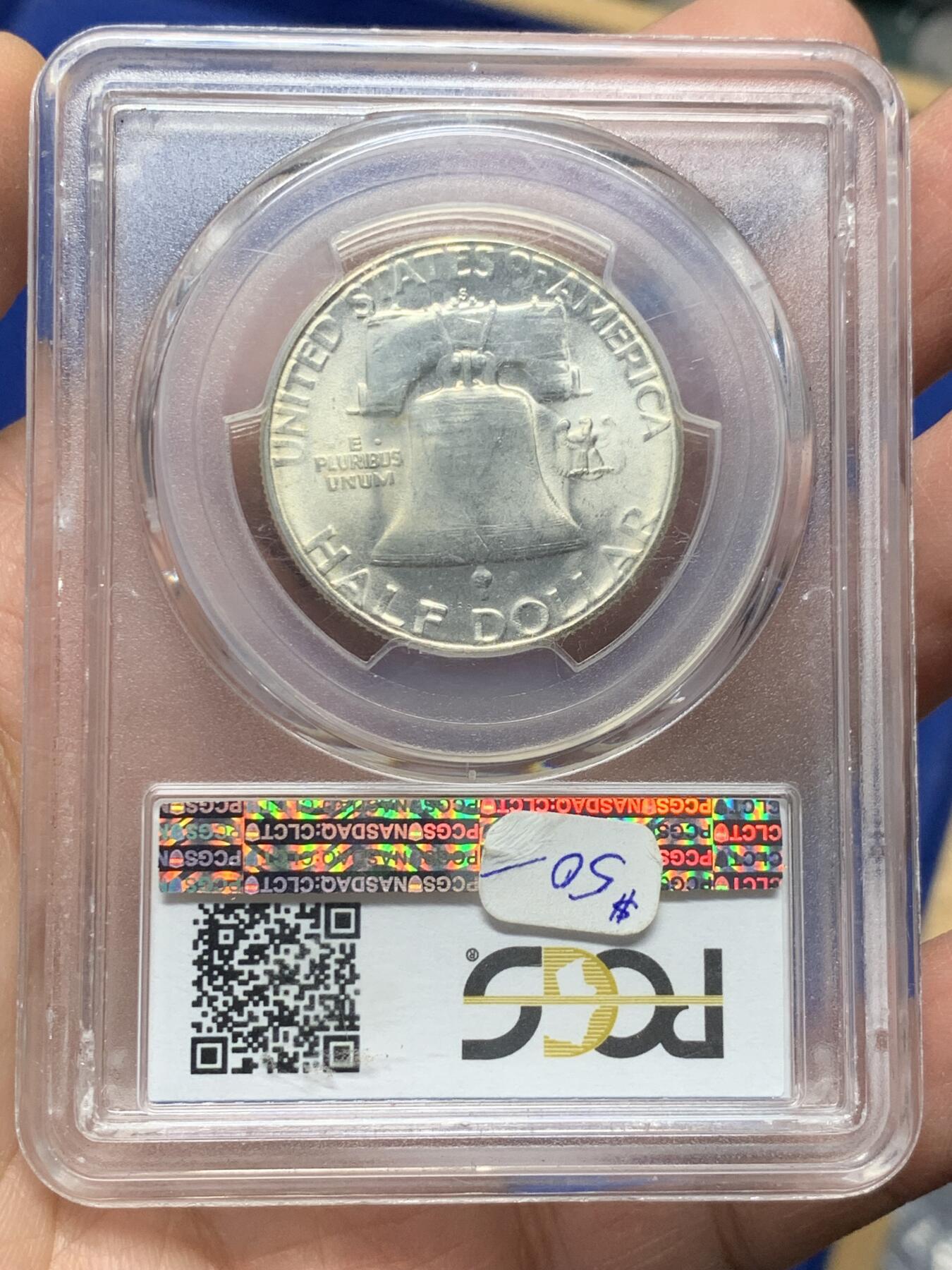 《竞宝斋》第341场 周日，周一，2场连拍 （全场包邮） PCGS MS64 美国1954年富兰克林半美元 细节见图