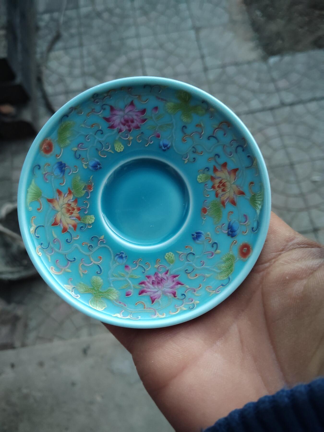 瓷器茶具专场 蓝珐琅彩杯托一套