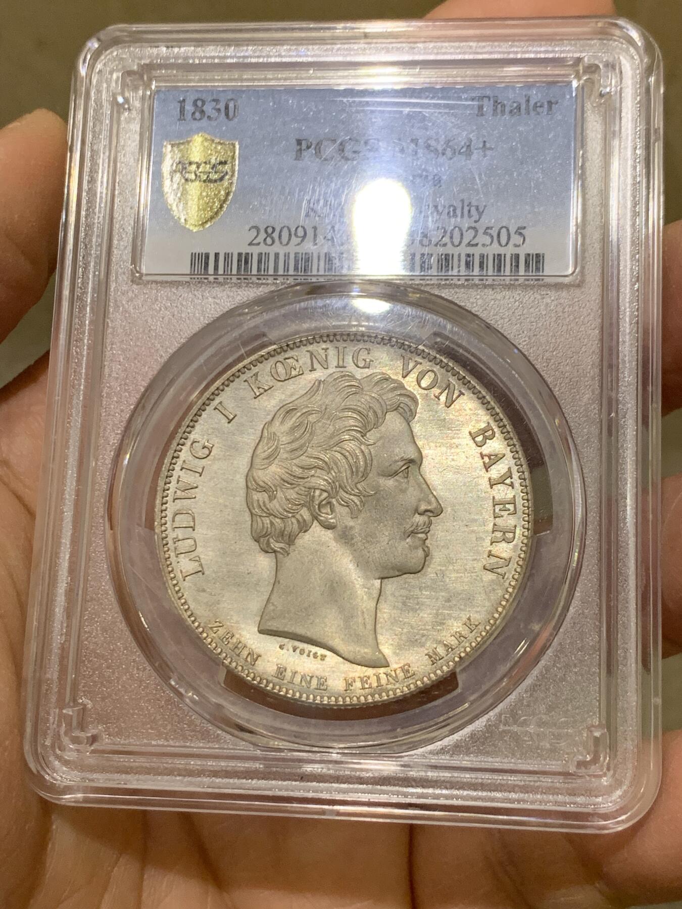 《竞宝斋》第341场 周日，周一，2场连拍 （全场包邮） PCGS MS64+  德国1830巴伐利亚路德维希一世忠于皇室历史泰勒 顶级BU品质 状态见视频吧 可与不求