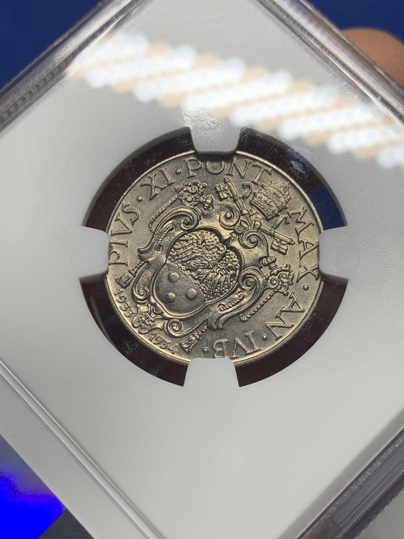 《竞宝斋》第341场 周日，周一，2场连拍 （全场包邮） NGC MS64 梵蒂冈1933-1934年50分镍币，大天使米迦勒拔剑图案