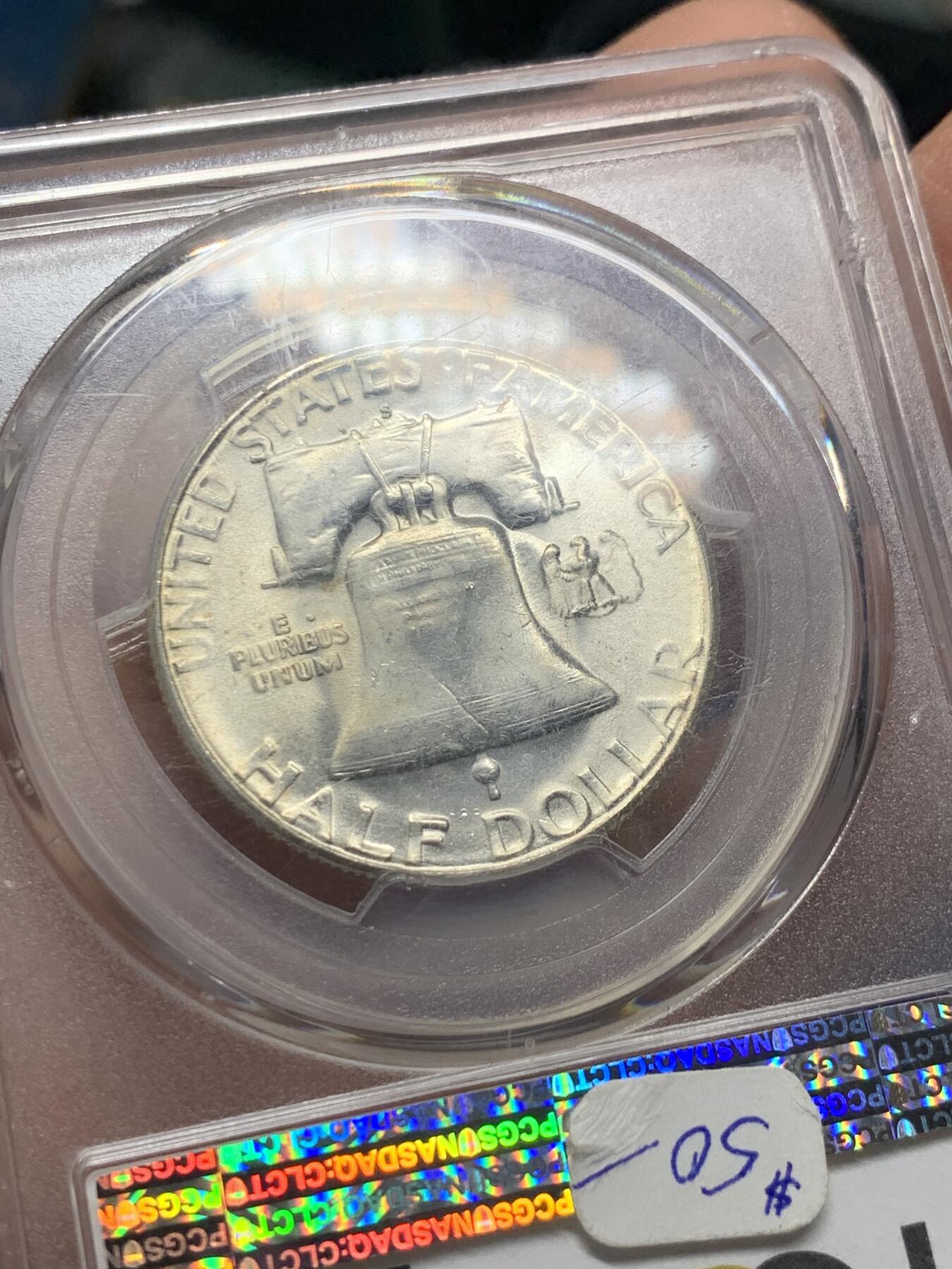 《竞宝斋》第341场 周日，周一，2场连拍 （全场包邮） PCGS MS64 美国1954年富兰克林半美元 细节见图
