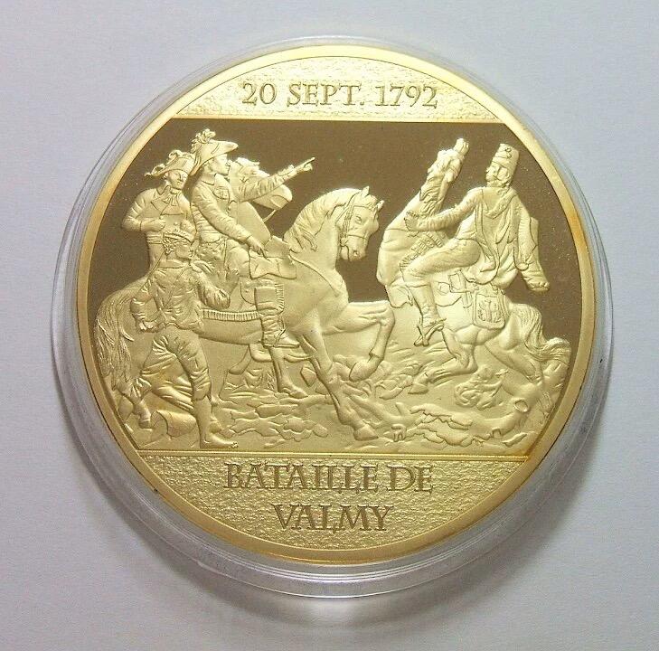 法国大革命瓦尔密战役+圣女贞德 高浮雕精制大镀金章 50MM