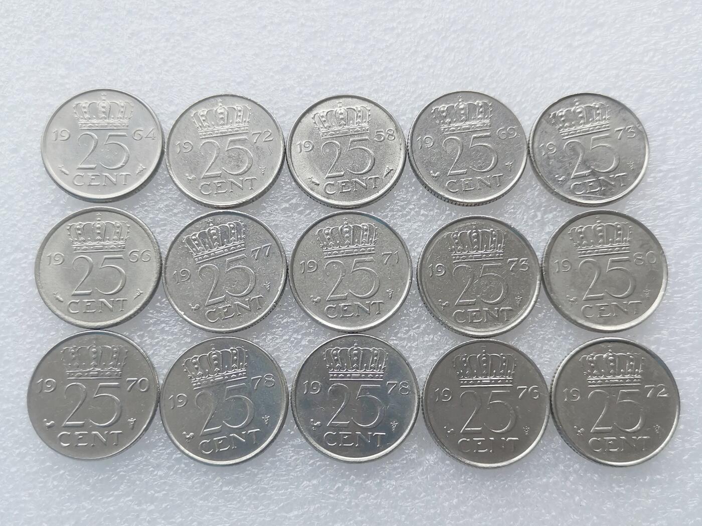 第一海外回流一元起拍收藏 散集专场. 第156期 荷兰朱丽安娜25分硬币 15枚