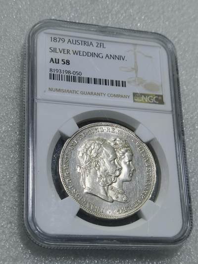 天下钱庄专场欢迎参拍 - NGC AU58 奥地利 1879年茜茜公主银婚纪念2弗洛林大银币