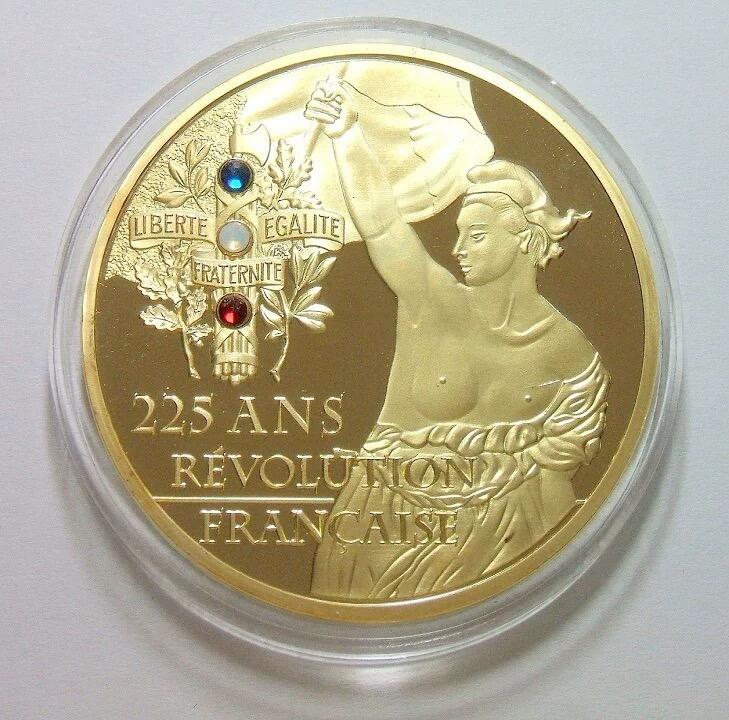 法国大革命瓦尔密战役+圣女贞德 高浮雕精制大镀金章 50MM