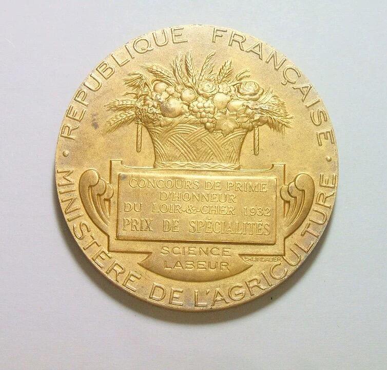 法国1933年 播种男神高浮雕精制大镀金银章 带原盒 40MM 37克