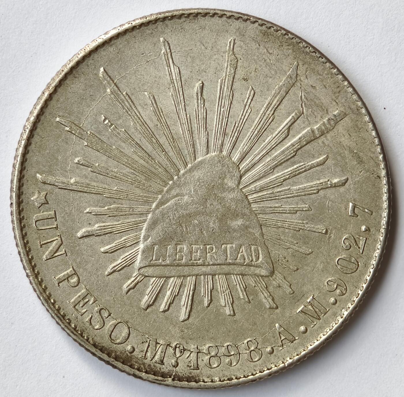 紫瑗钱币——第474期 墨西哥 1898年 MO AM 在华流通 直边鹰洋 1比索 银币